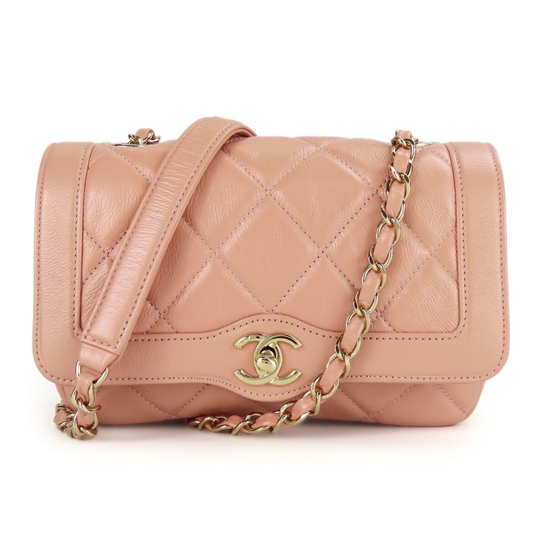 Chanel Shoulder Bag, Matelasse Leather, Peach Beige, No. 29, Coco Mark, Single Chain