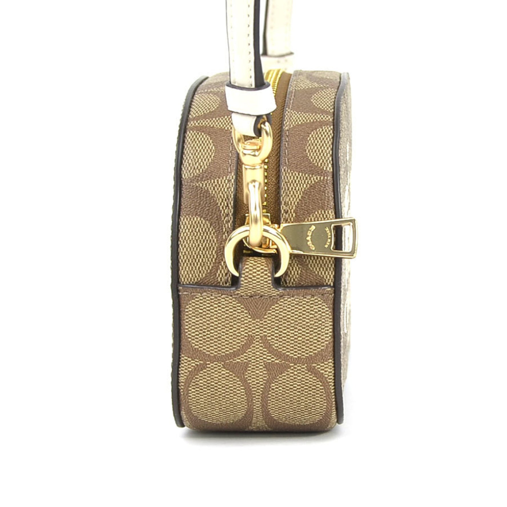 COACH Crossbody Shoulder Bag Signature Leather Brown x Ivory