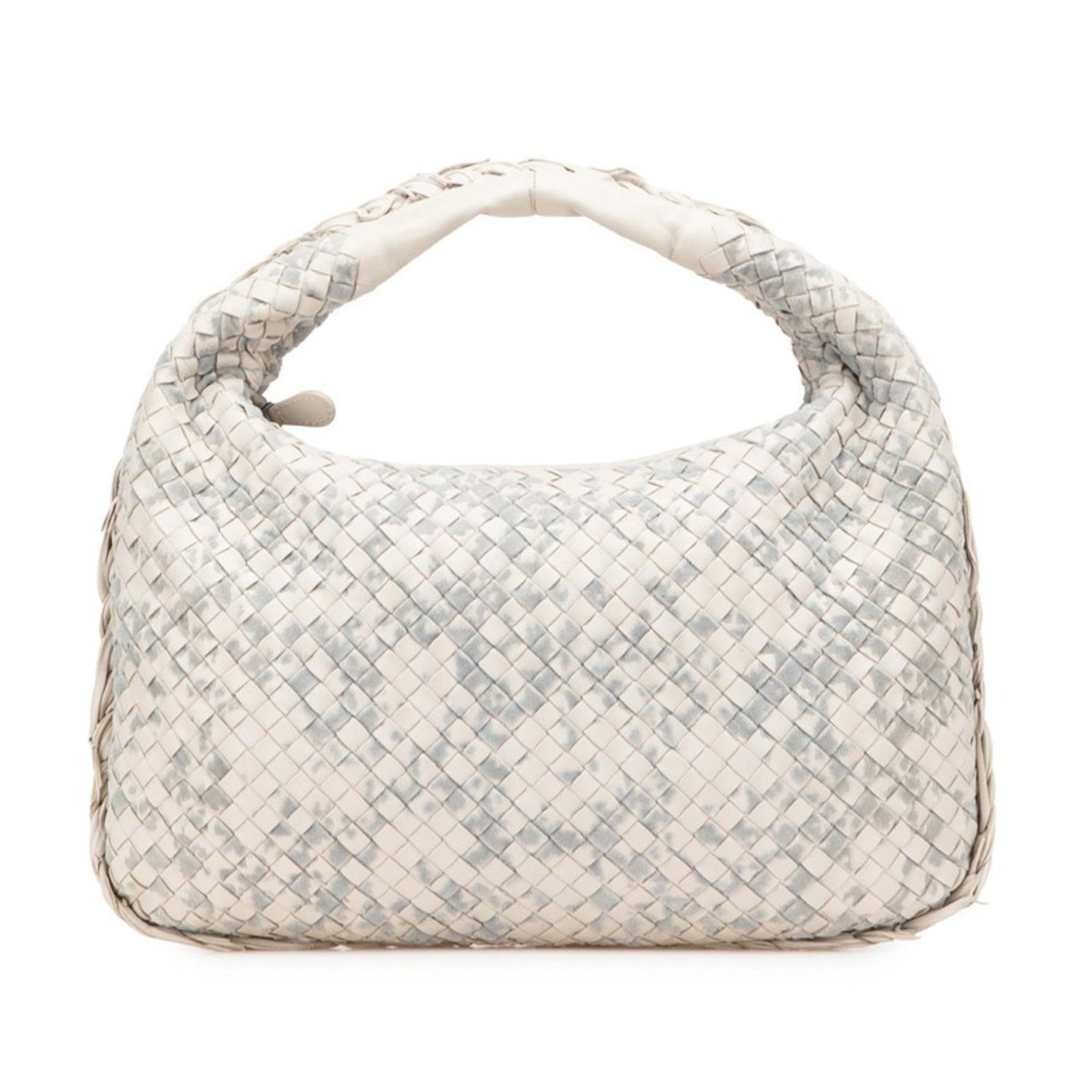Bottega Veneta Intrecciato Hobo Handbag, One-Shoulder Bag, Light Gray Leather