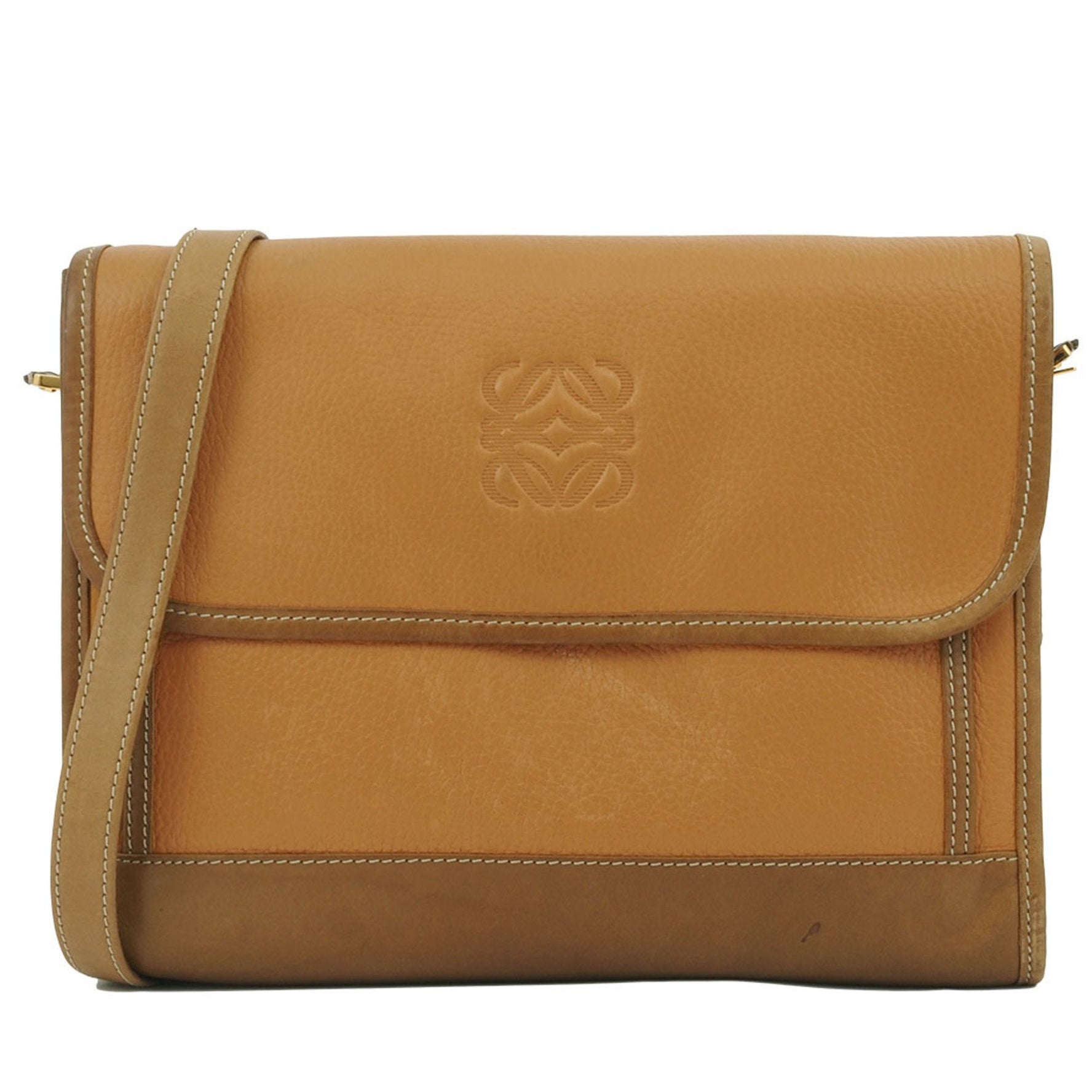 LOEWE Anagram Flap Shoulder Bag Beige Brown Leather Clutch