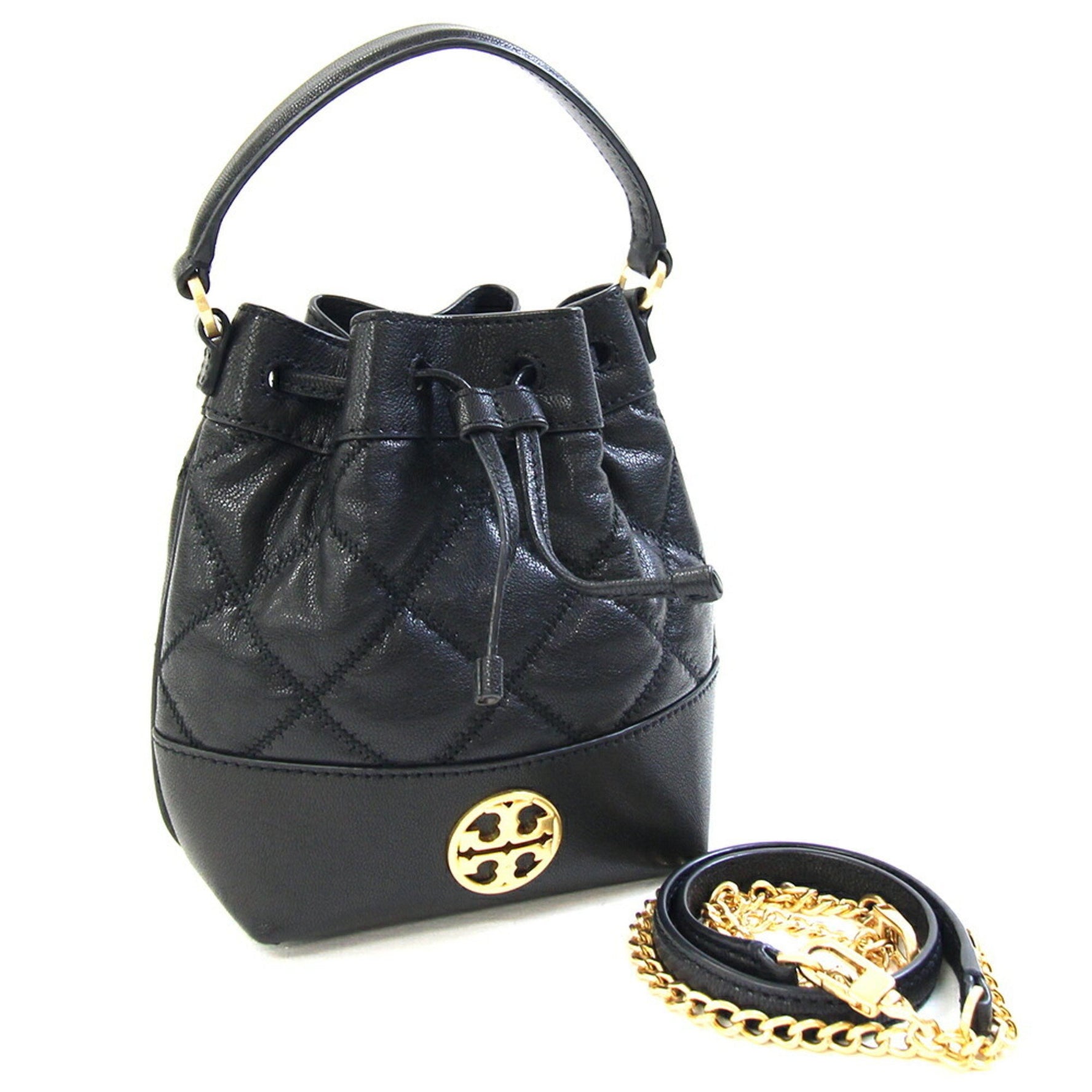 Tory Burch Shoulder Bag Willa Mini Bucket Leather Chain Pochette Quilted