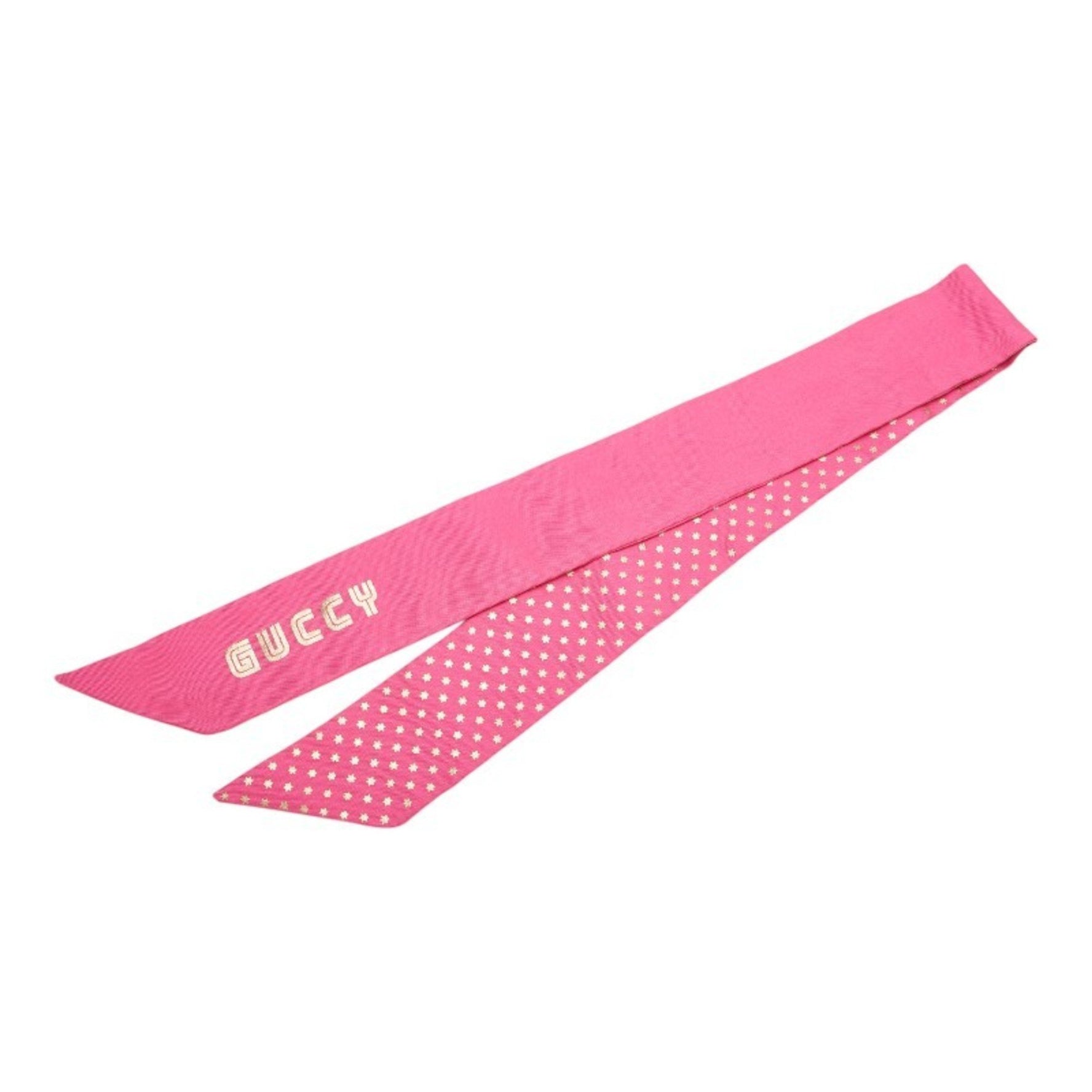 Gucci Sega Logo Scarf Muffler Pink Gold Silk