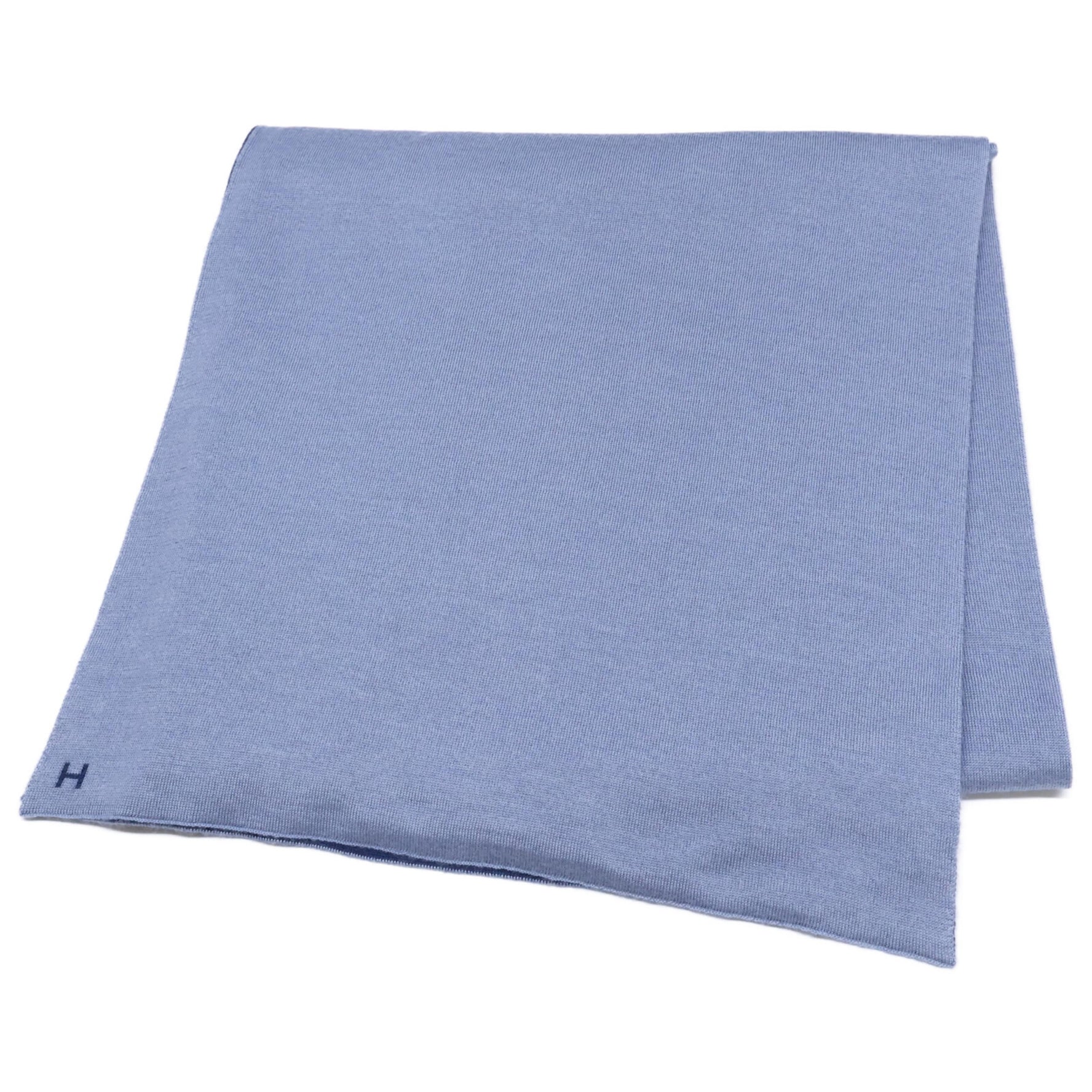 HERMES H logo two-tone cashmere and silk scarf in light blue navy