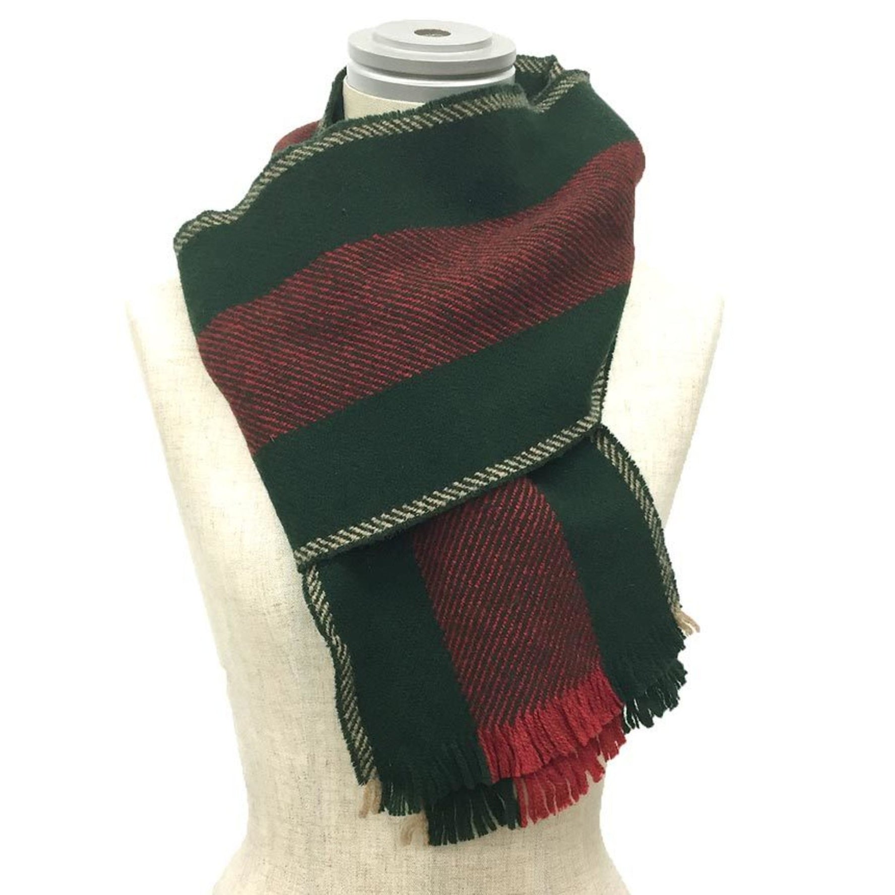 GUCCI Scarf Sherry Line Wool Green x Red Beige