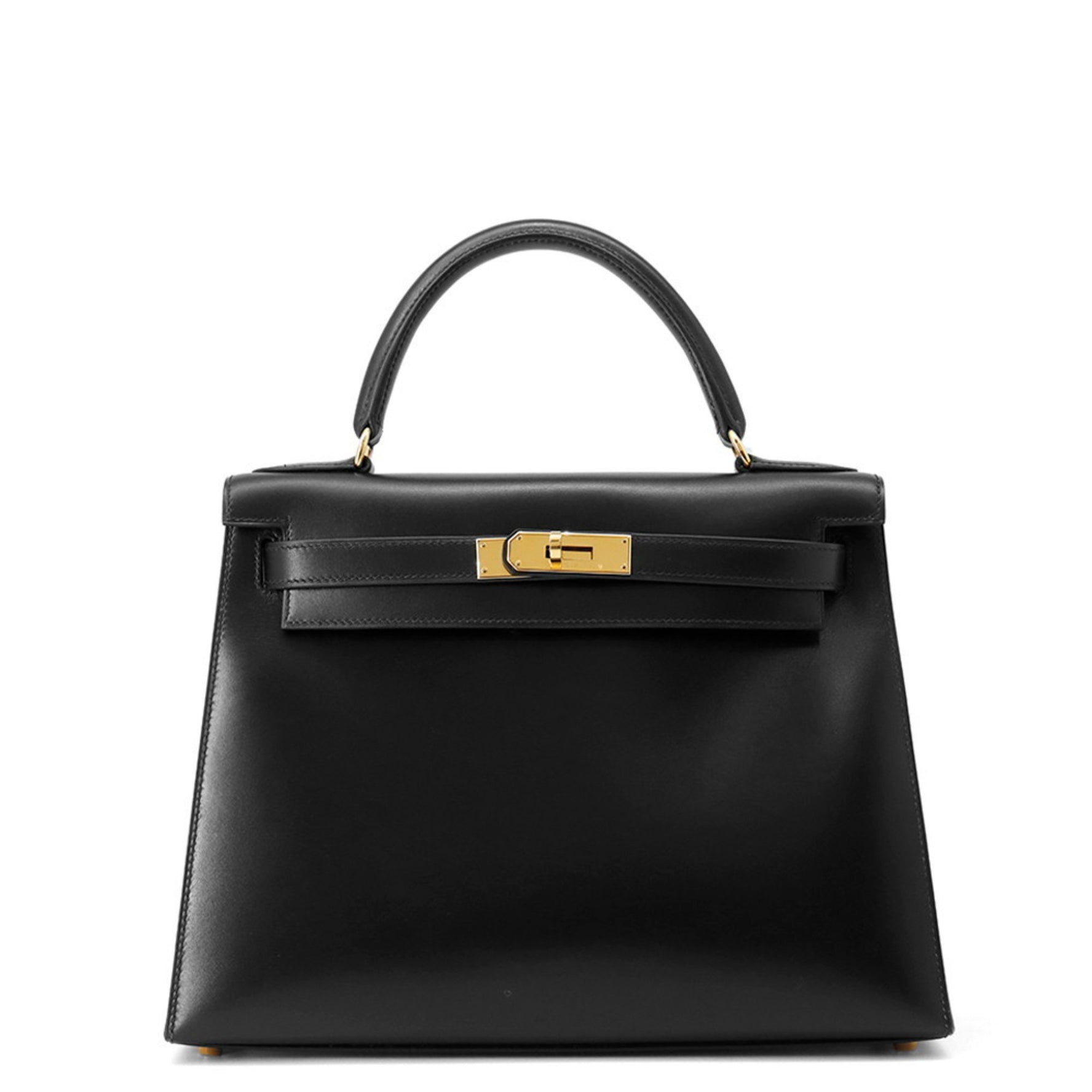Hermes Hermès Kelly 28 Handbag, Black Box Calf Leather, with Exterior Stitching, C Stamp, 2-Way Shoulder Bag,
