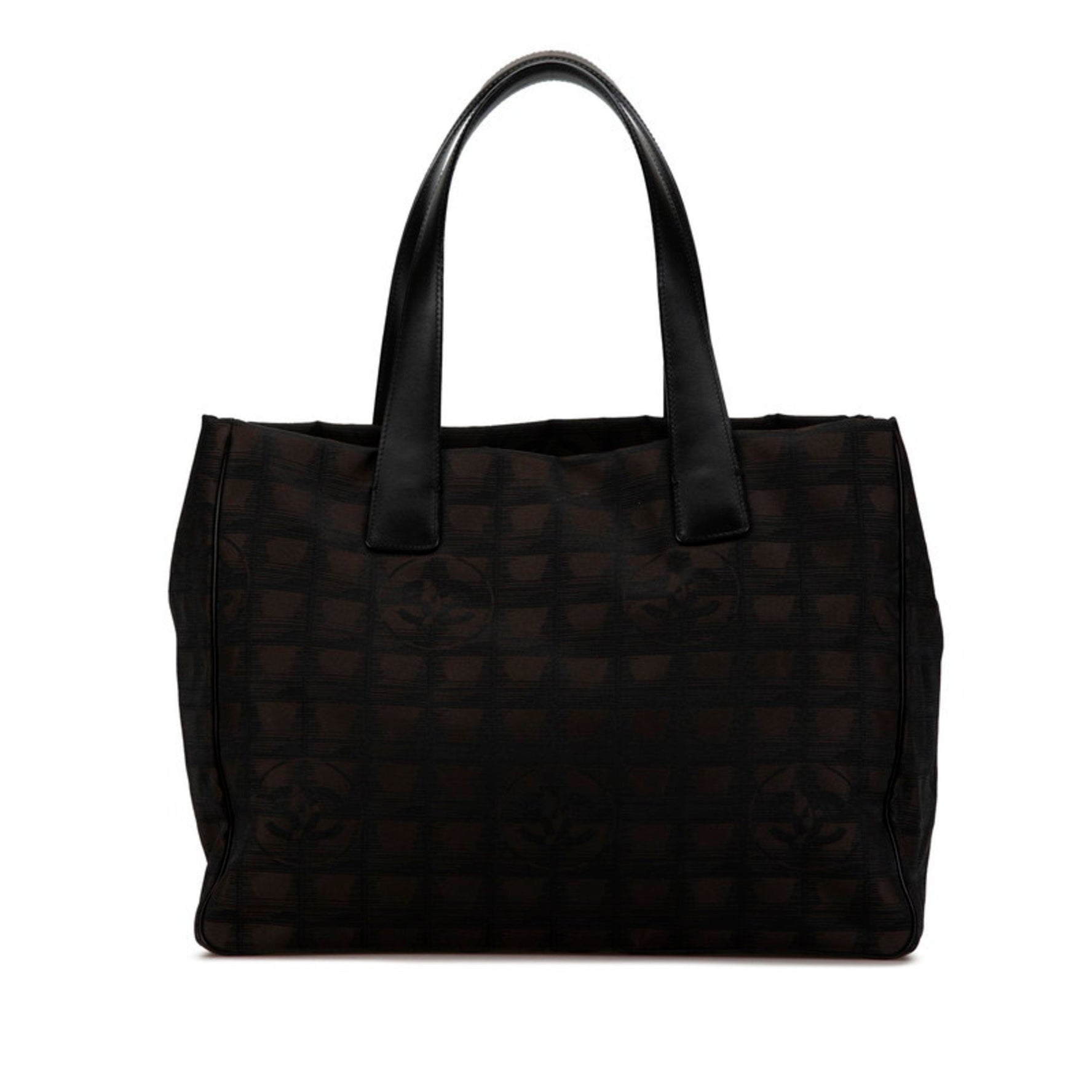Chanel New Travel Tote MM Handbag Bag Brown Black Nylon Leather