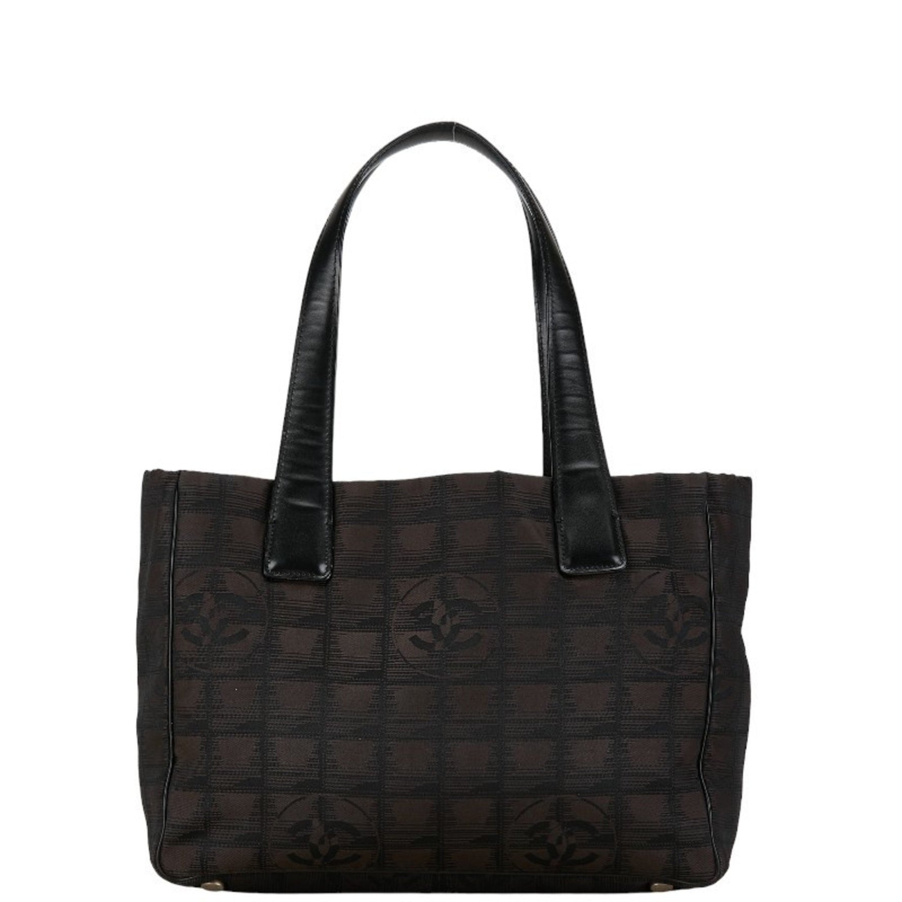 Chanel New Travel Line Handbag Black Brown Nylon Leather