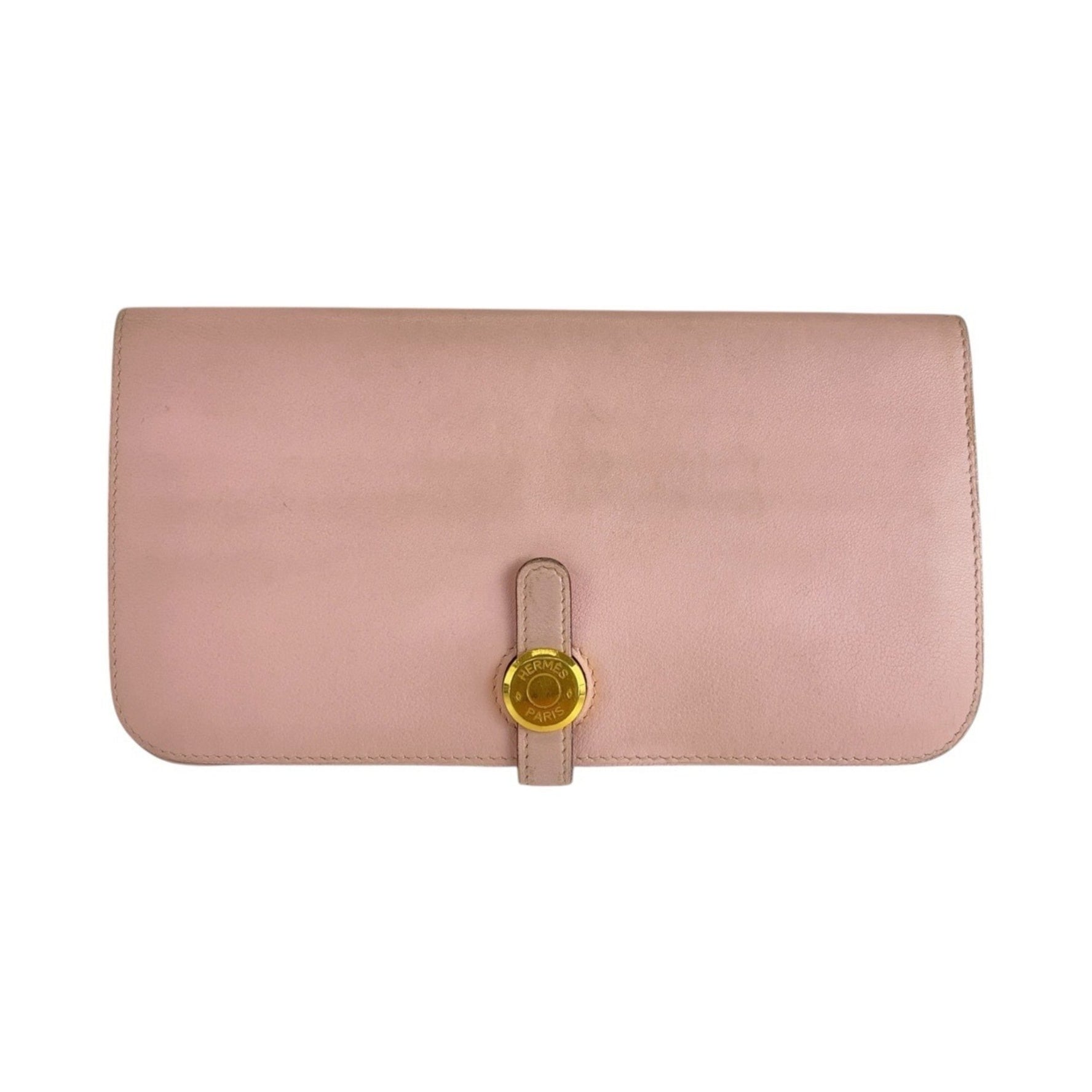 HERMES Dogon Long Wallet in Pink Rose Sakura with Gold Hardware, Swift Leather, and T Stamp