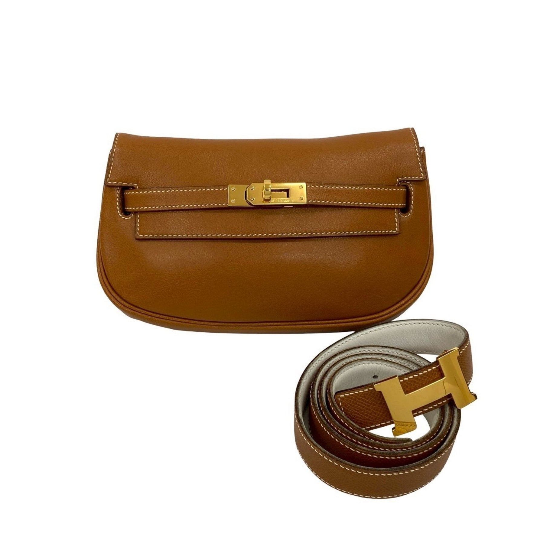 HERMES Kelly Move Veau Gulliver Leather Genuine Body Bag/Waist Pouch