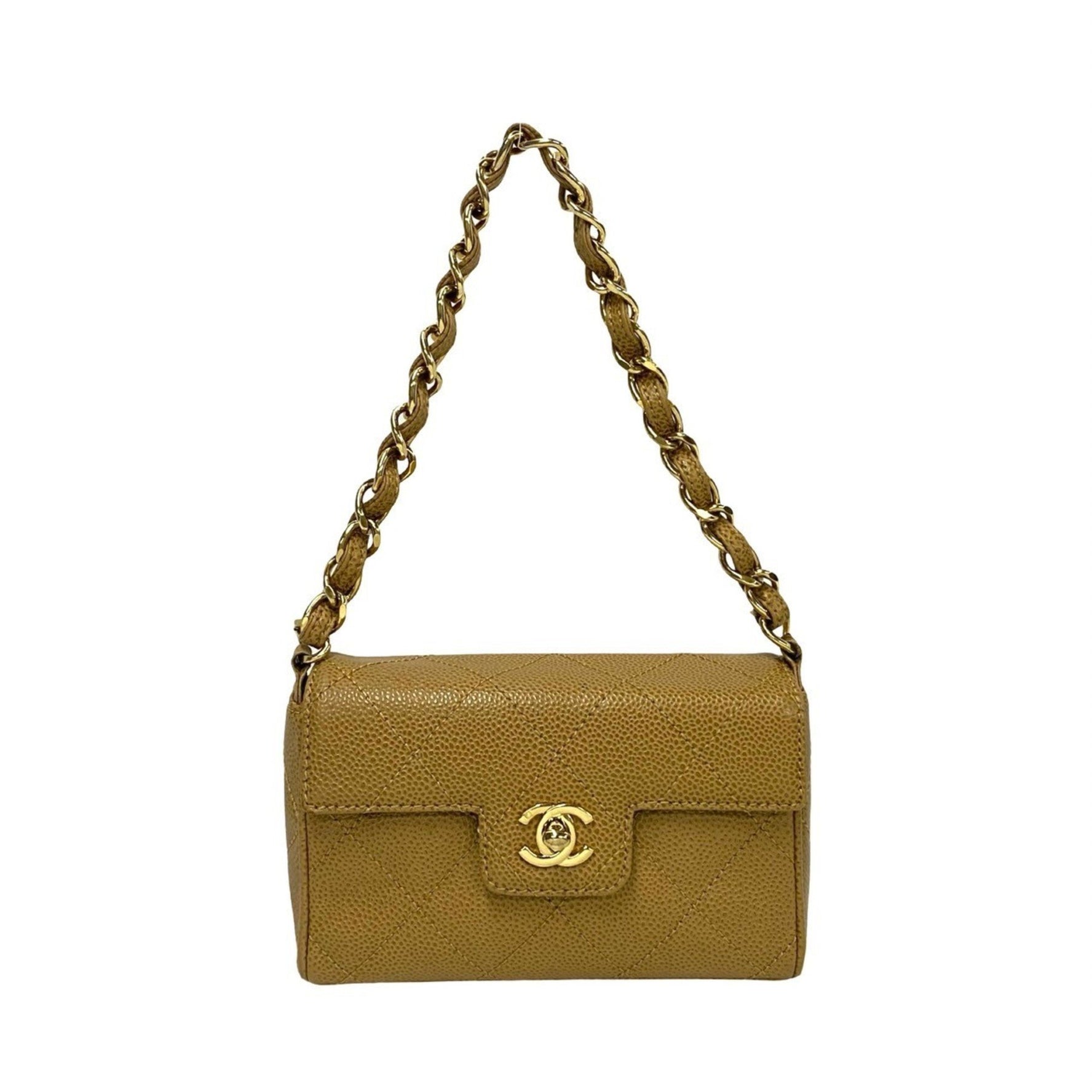 CHANEL Matelasse Coco Mark Caviar Leather Chain Mini Handbag