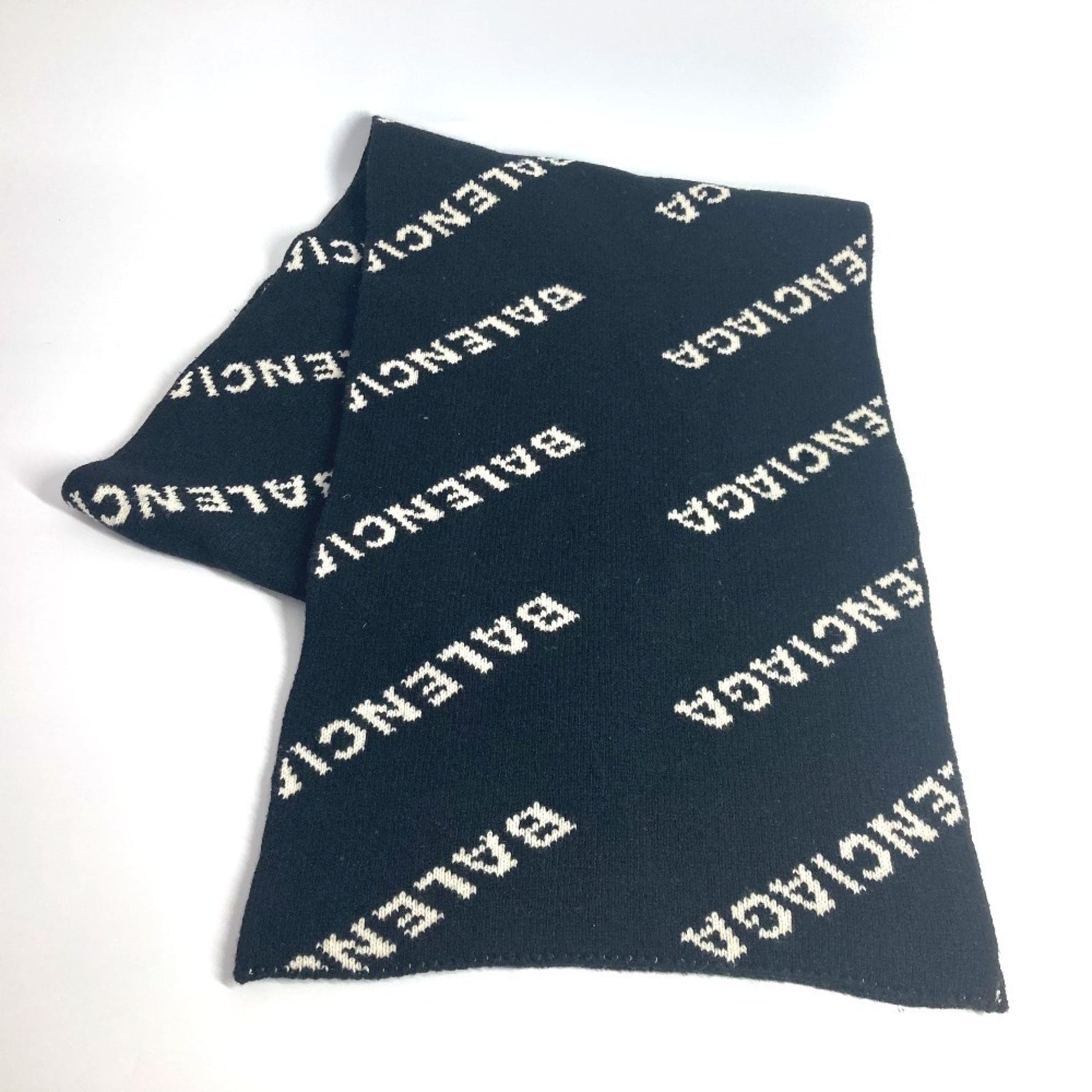 BALENCIAGA Logo Two-Tone Wool Scarf in Black