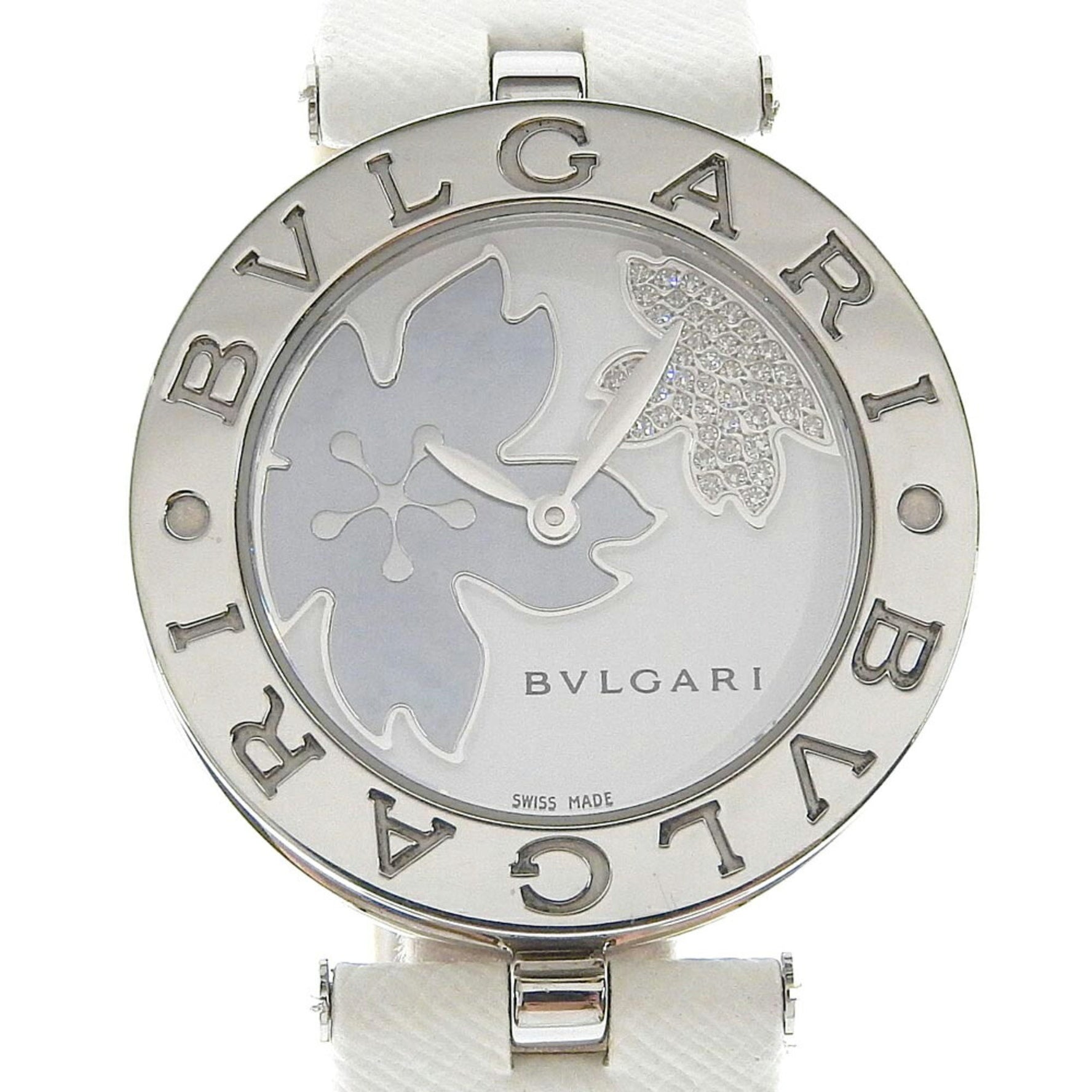 BVLGARI Watch Stainless Steel x Leather Flower Quartz Analog Display White Shell Dial