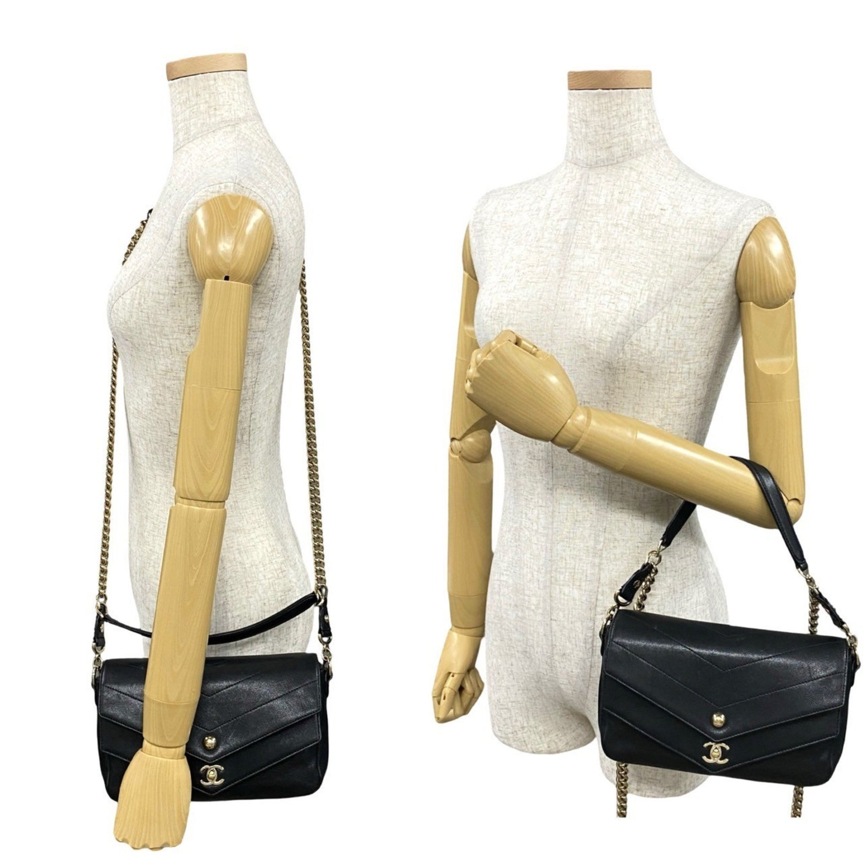 CHANEL Coco Mark V-Stitch Leather Chain Handbag/Shoulder Bag