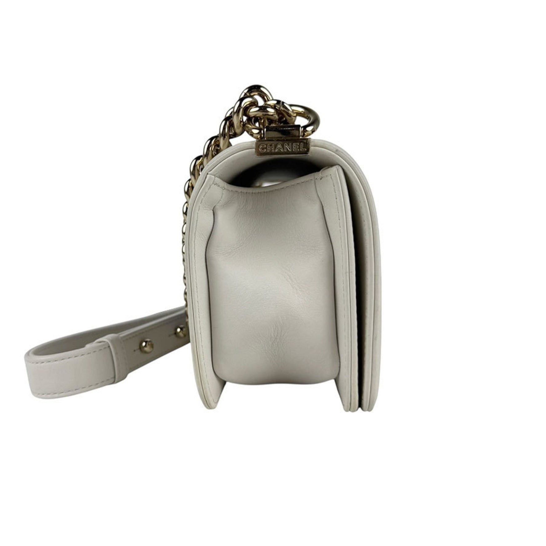 CHANEL Boy Leather Shoulder Bag, Ivory, Blue, Silver, Gold