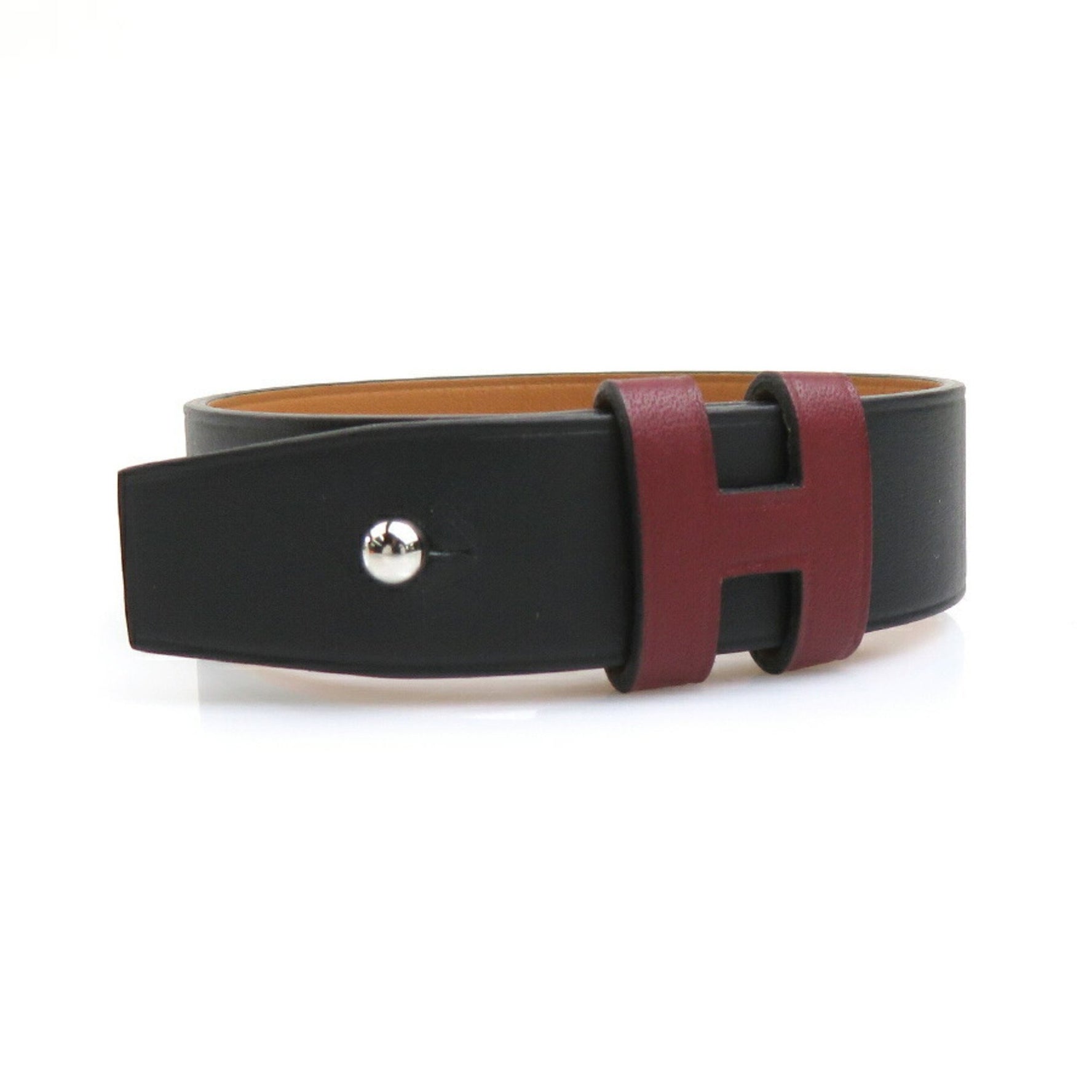 Hermes bracelet leather black burgundy silver men's