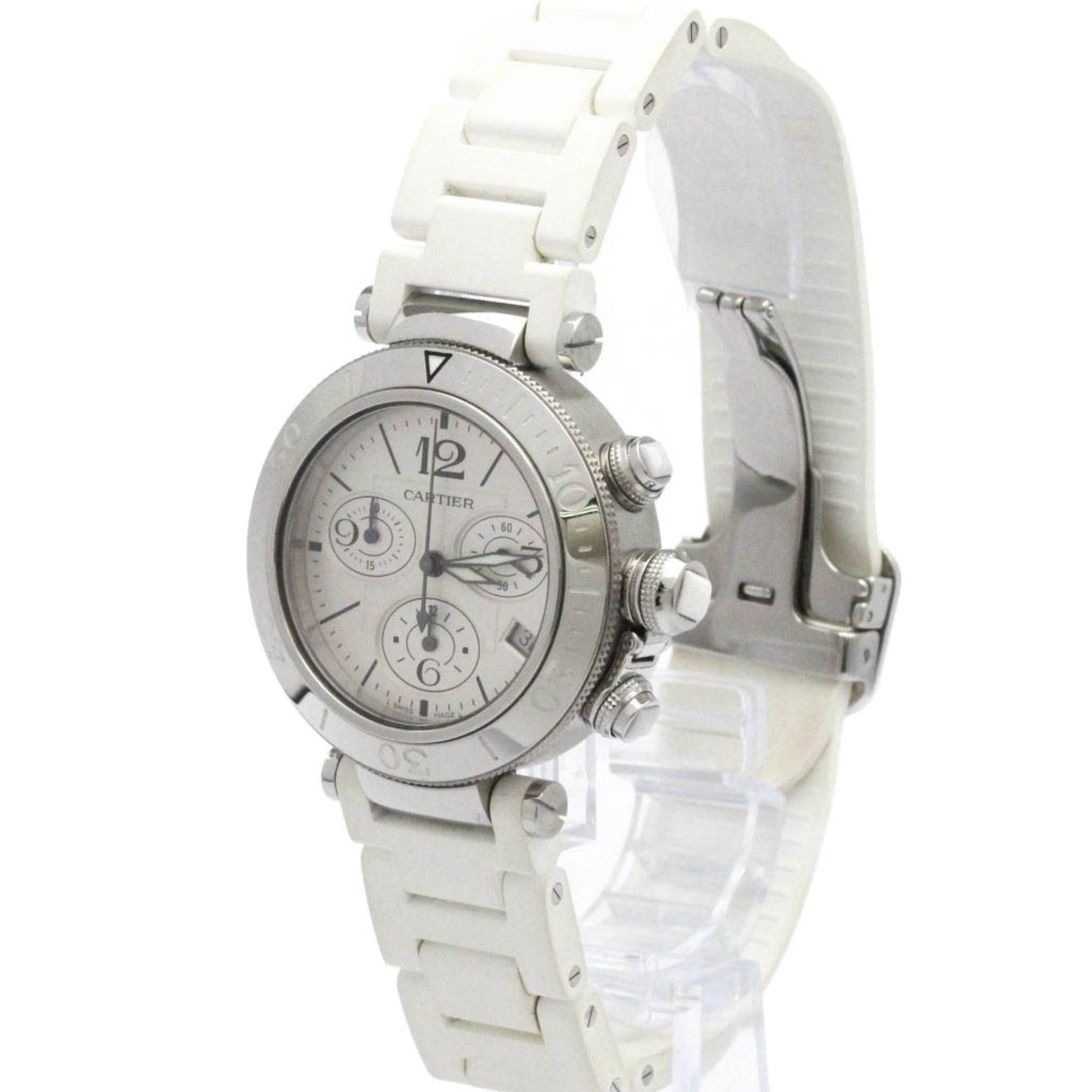 CARTIER Pasha Seatimer Steel Quartz Mid Size Watch Polished