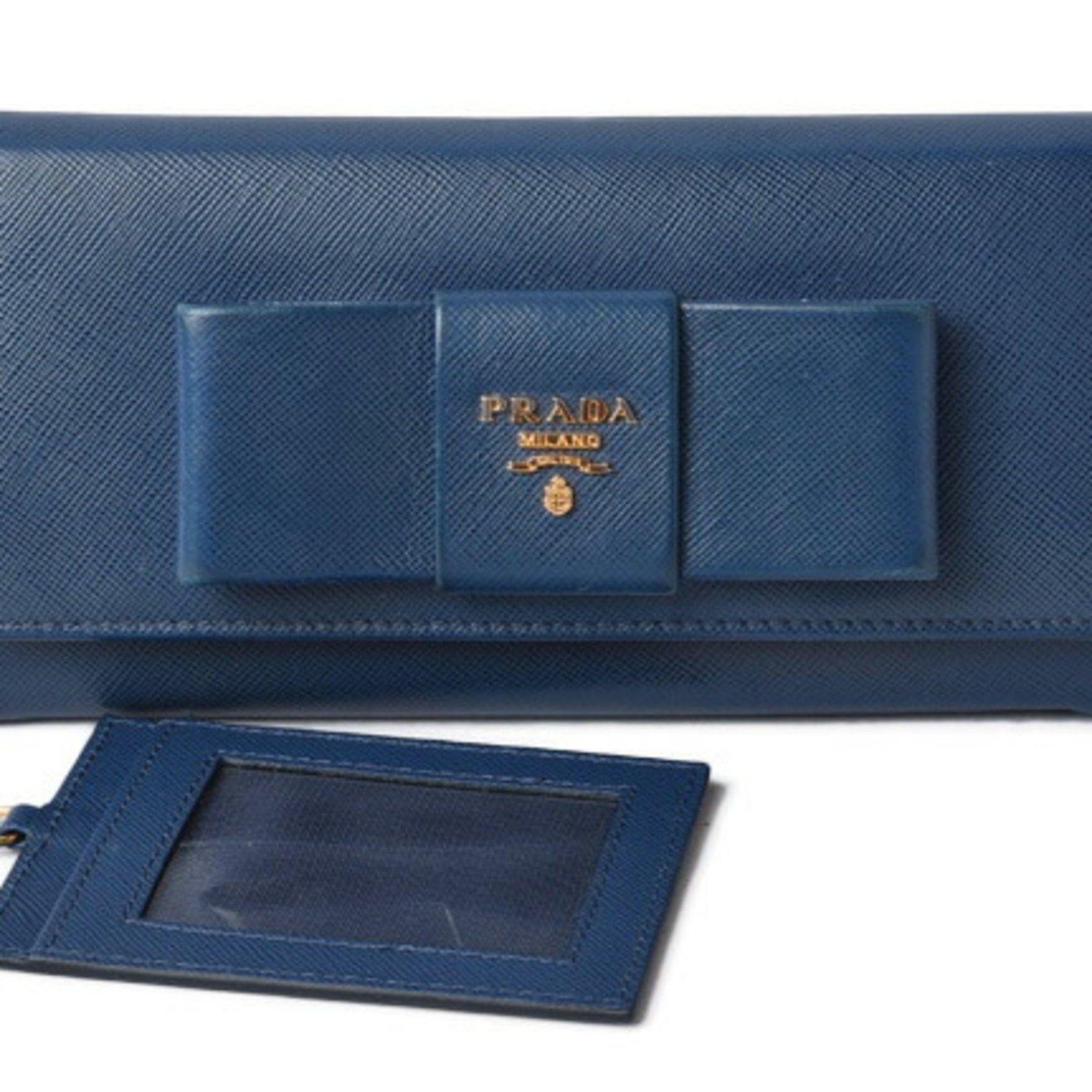 Prada wallet long BLUETTE blue SAFFIANO FIOCCO embossed leather
