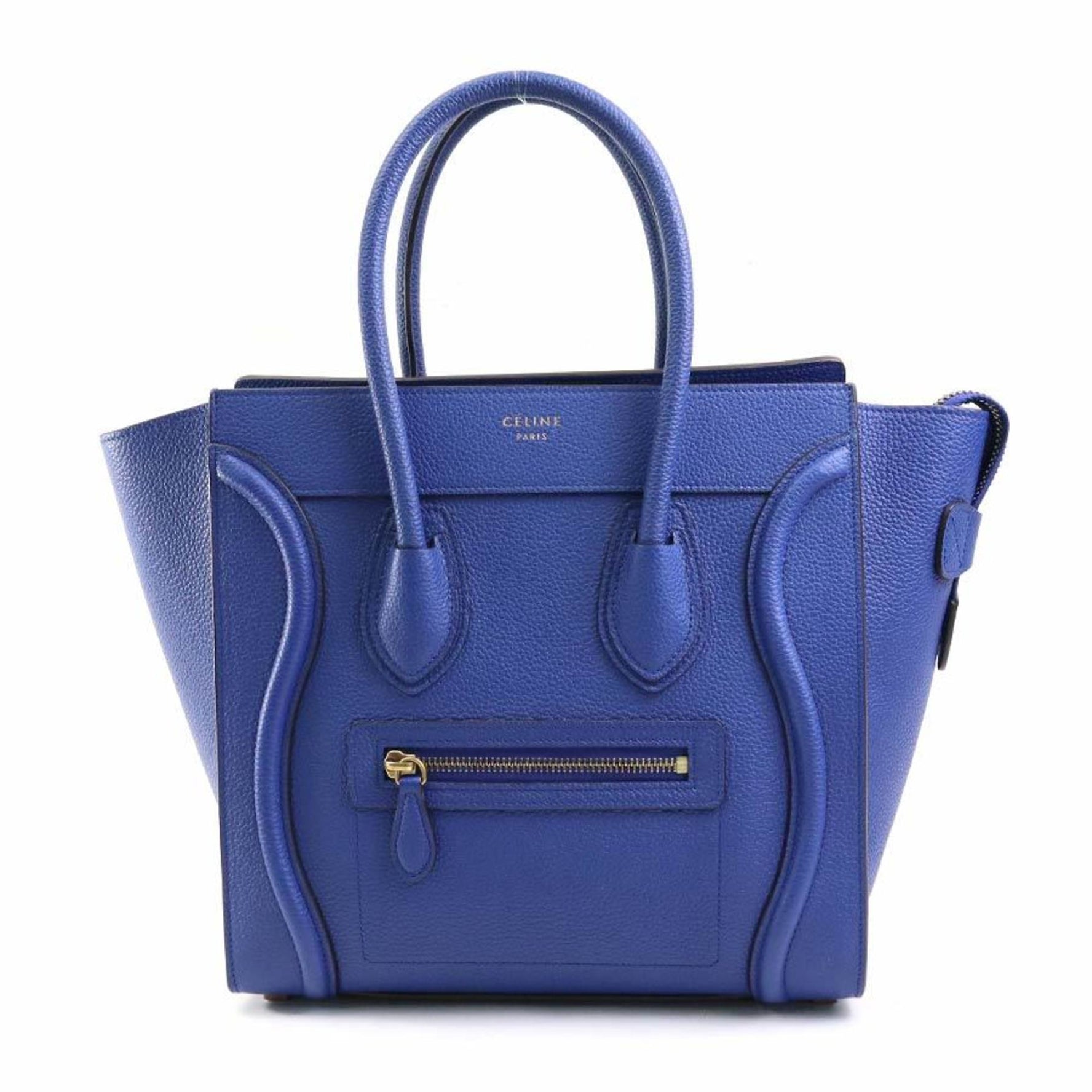 CELINE Handbag Luggage Micro Shopper Leather Indigo Gold
