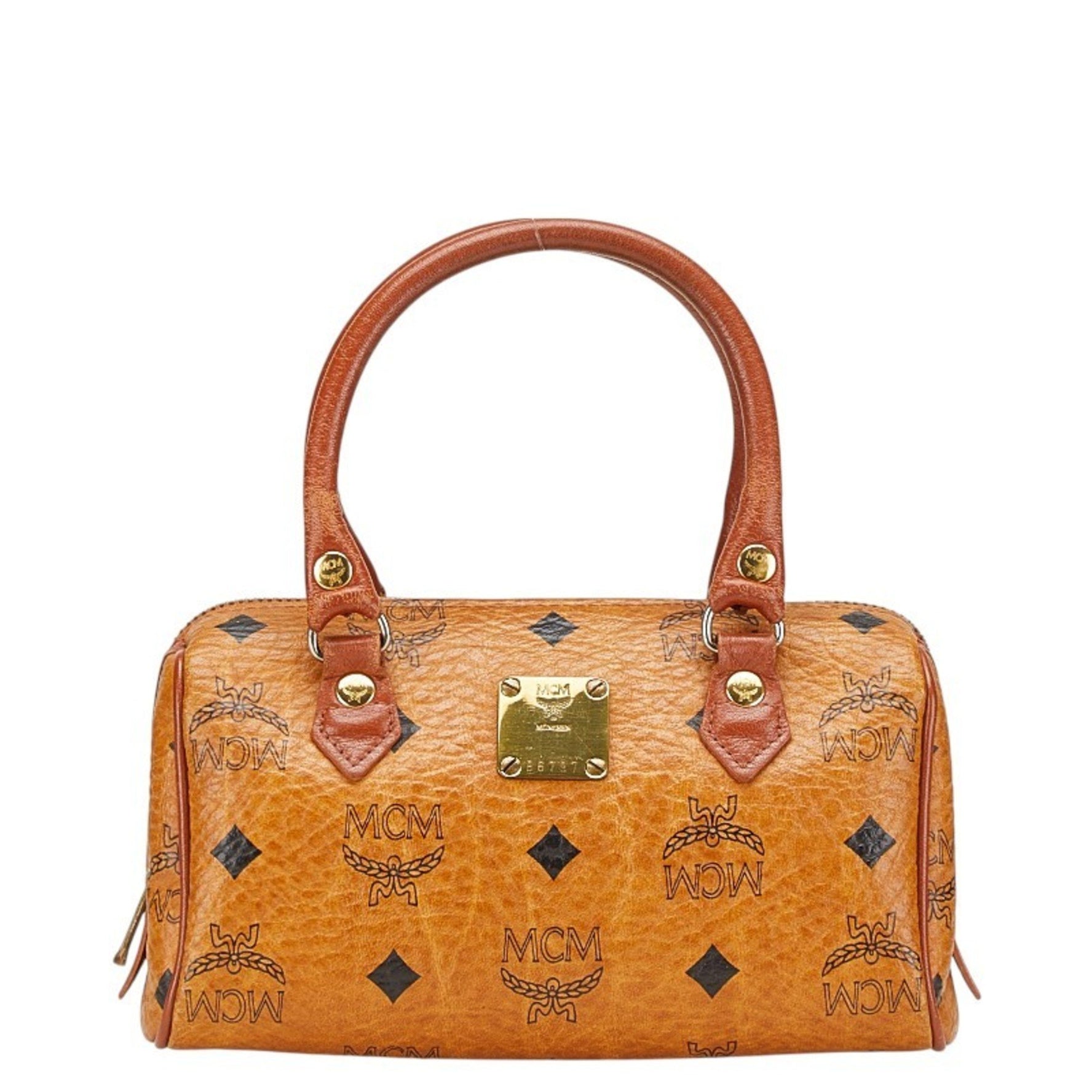 MCM Visetos Logogram Handbag/Mini Boston Bag in PVC and Leather