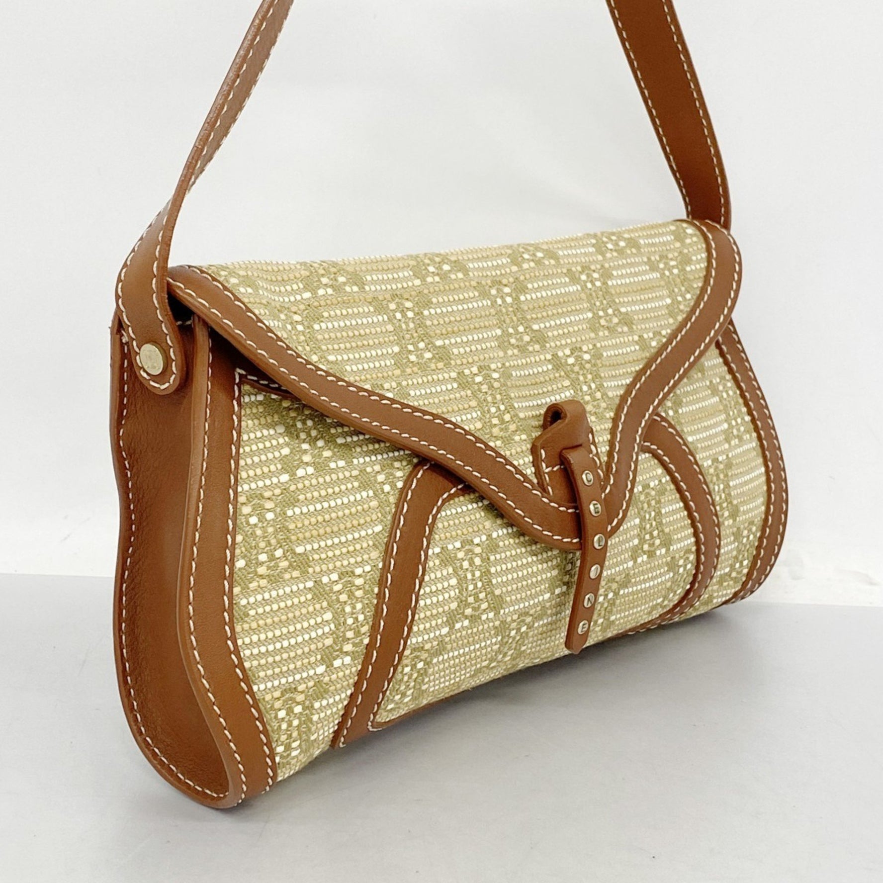 Celine Triomphe Shoulder Bag, Canvas and Leather, Beige Brown