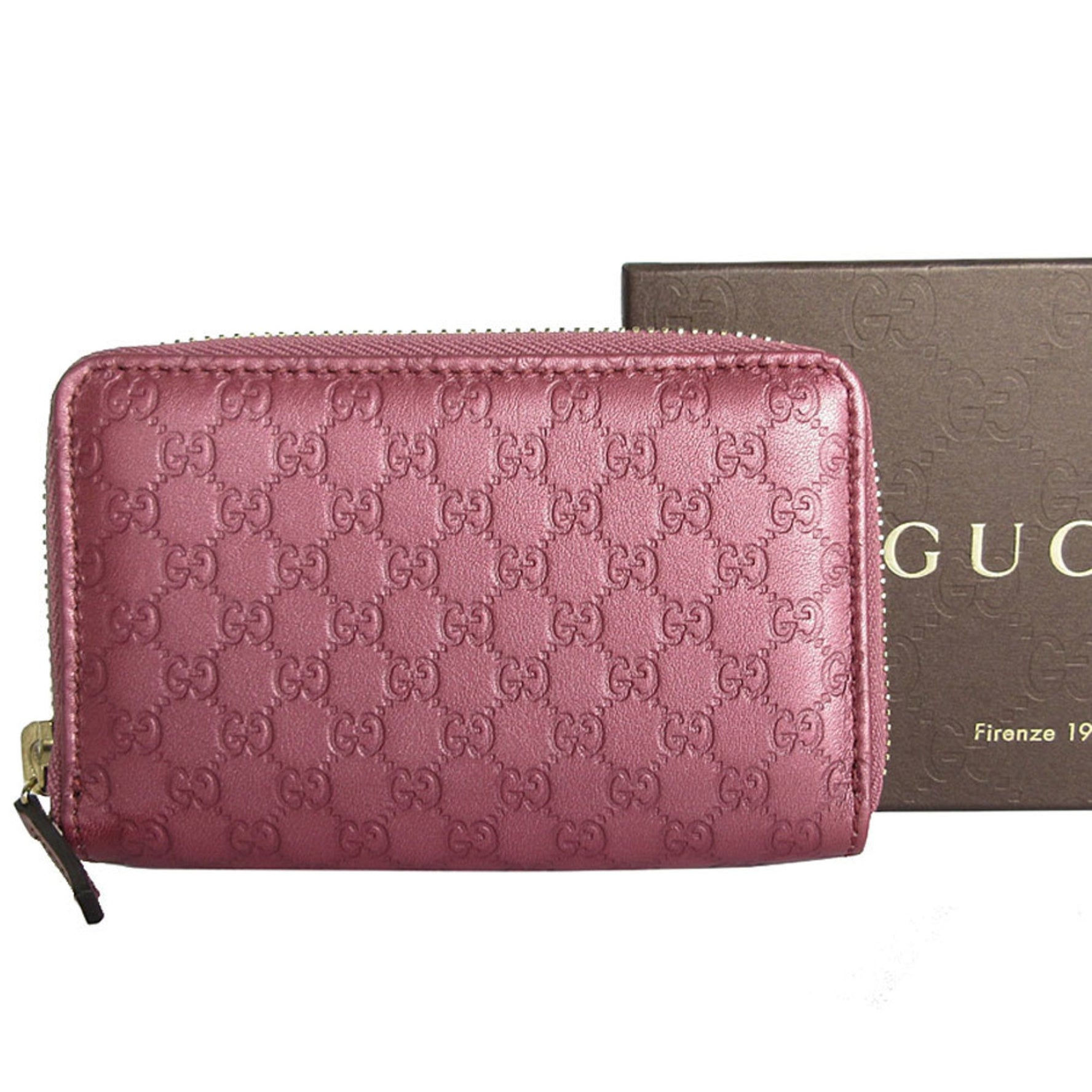 GUCCI Business Card Holder/Card Case Wallet/Coin Micro Guccissima Leather Metallic Pink