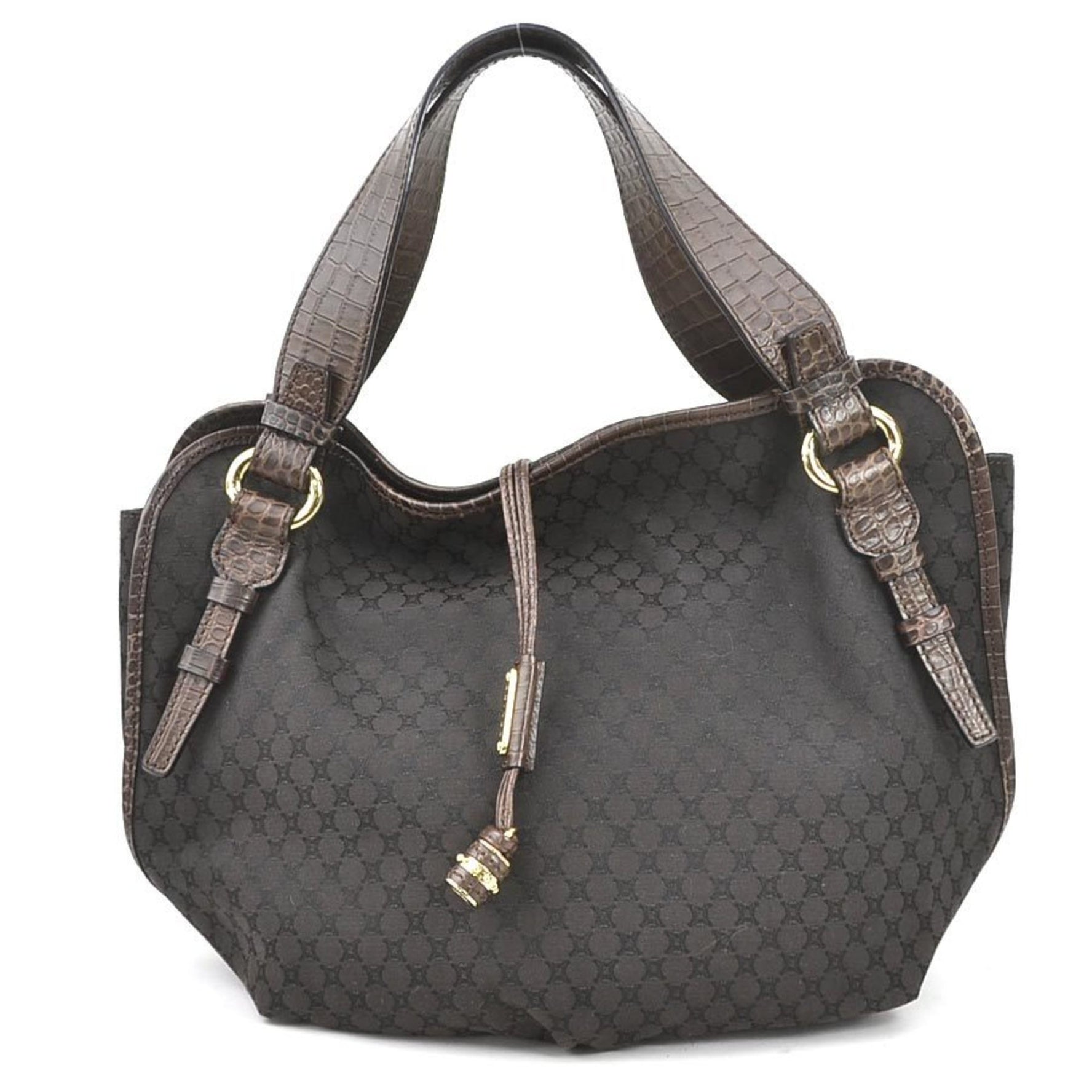 CELINE handbag Macadam Bittersweet canvas embossed leather dark brown gold