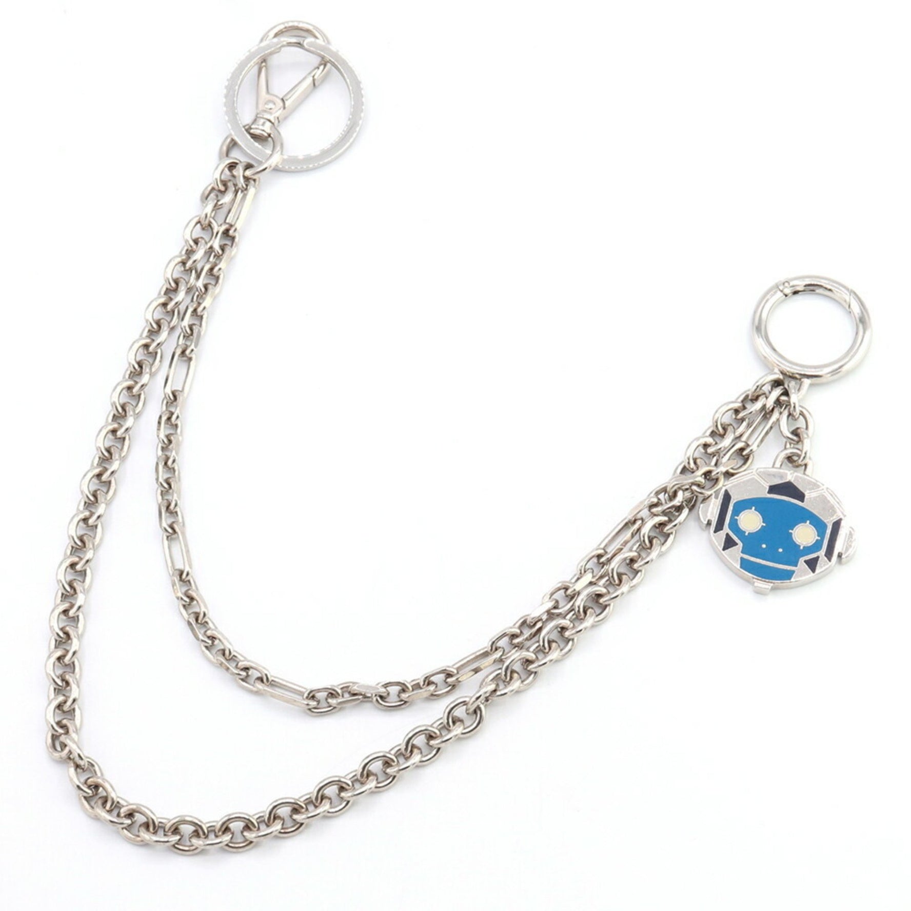 Prada Bag Charm 2PS033 Blue and Silver Metal Wallet Chain Keychain Key Ring Robot for Men Women