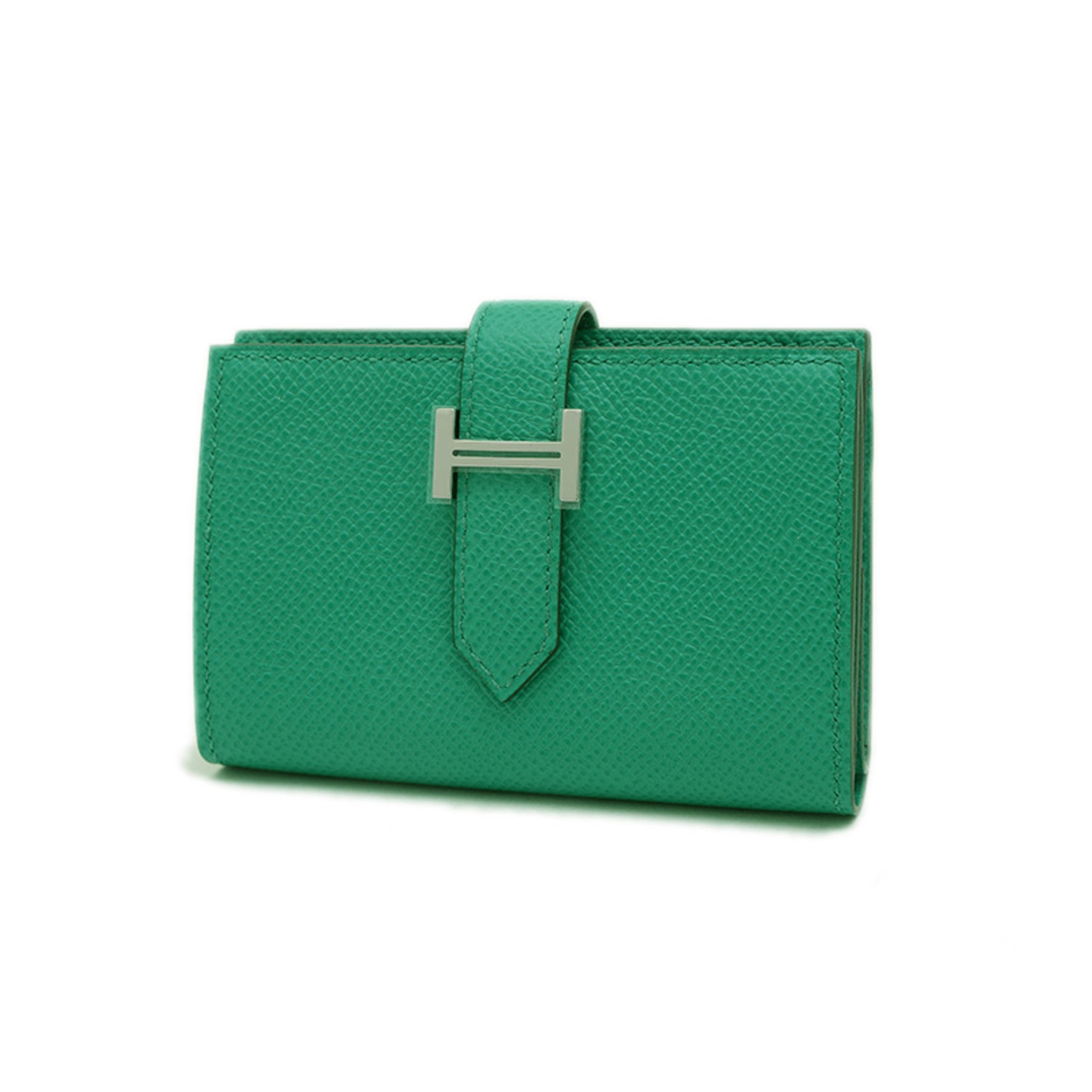 Hermes Bearn Mini Epson Vert Jade Wallet Silver Hardware B Stamp