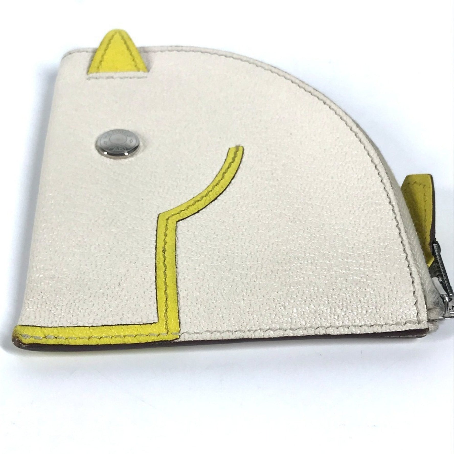 HERMES Paddock Cheval Horse Compact Wallet Wallet/Coin Case Chevre Men's White