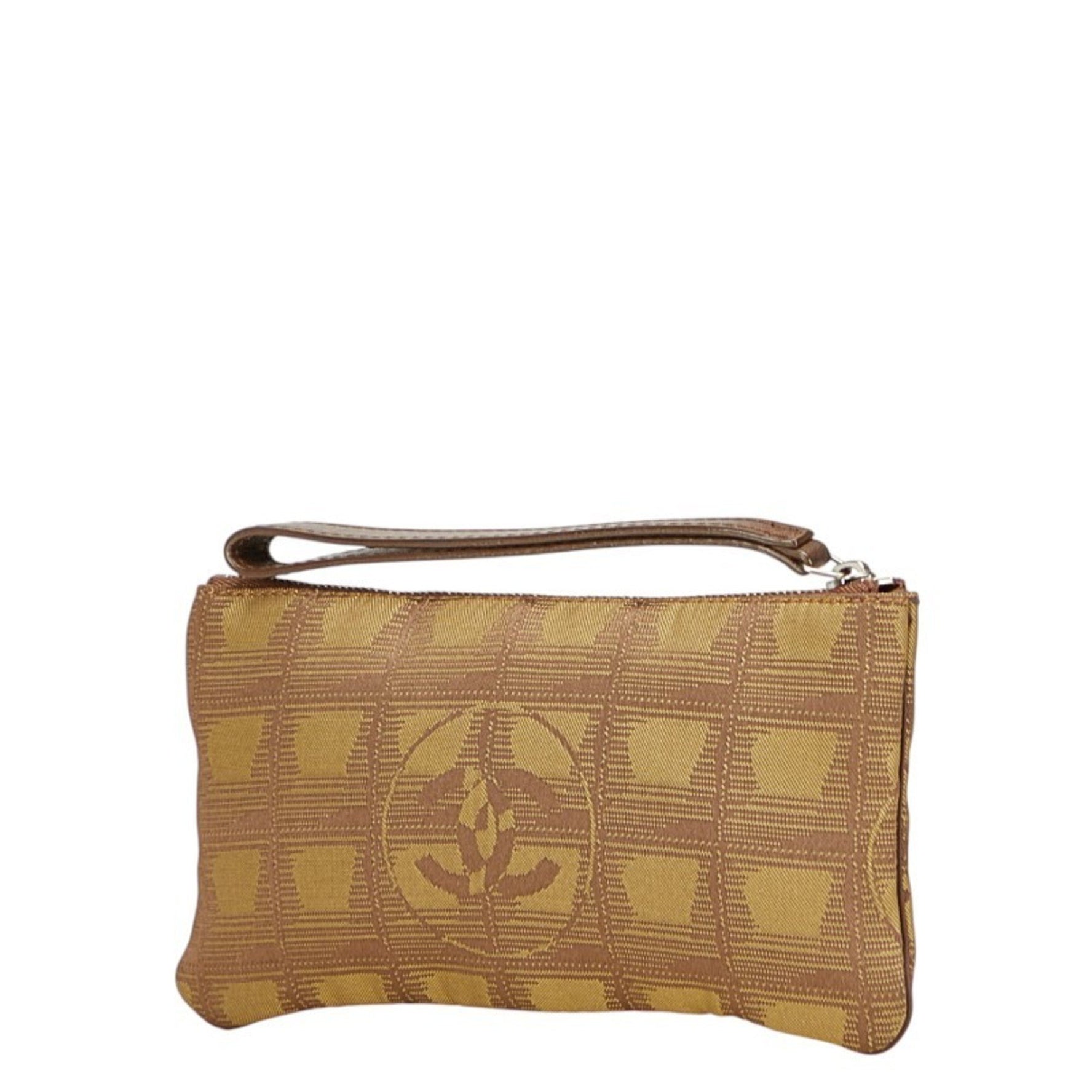 Chanel New Travel Line Coco Mark Pouch, Khaki Brown Canvas and Leather