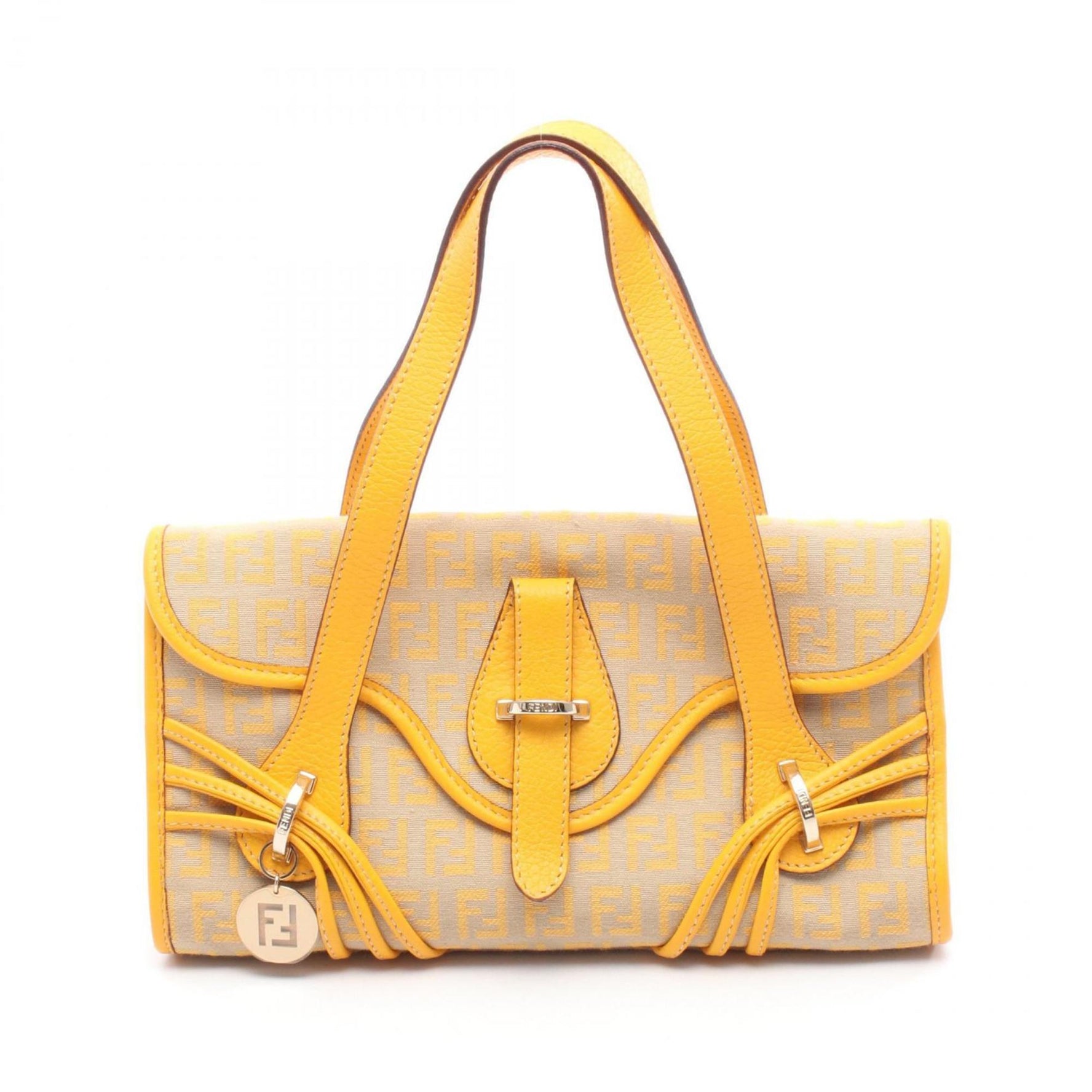 Fendi Zucchino Handbag, Canvas and Leather, Yellow/Beige