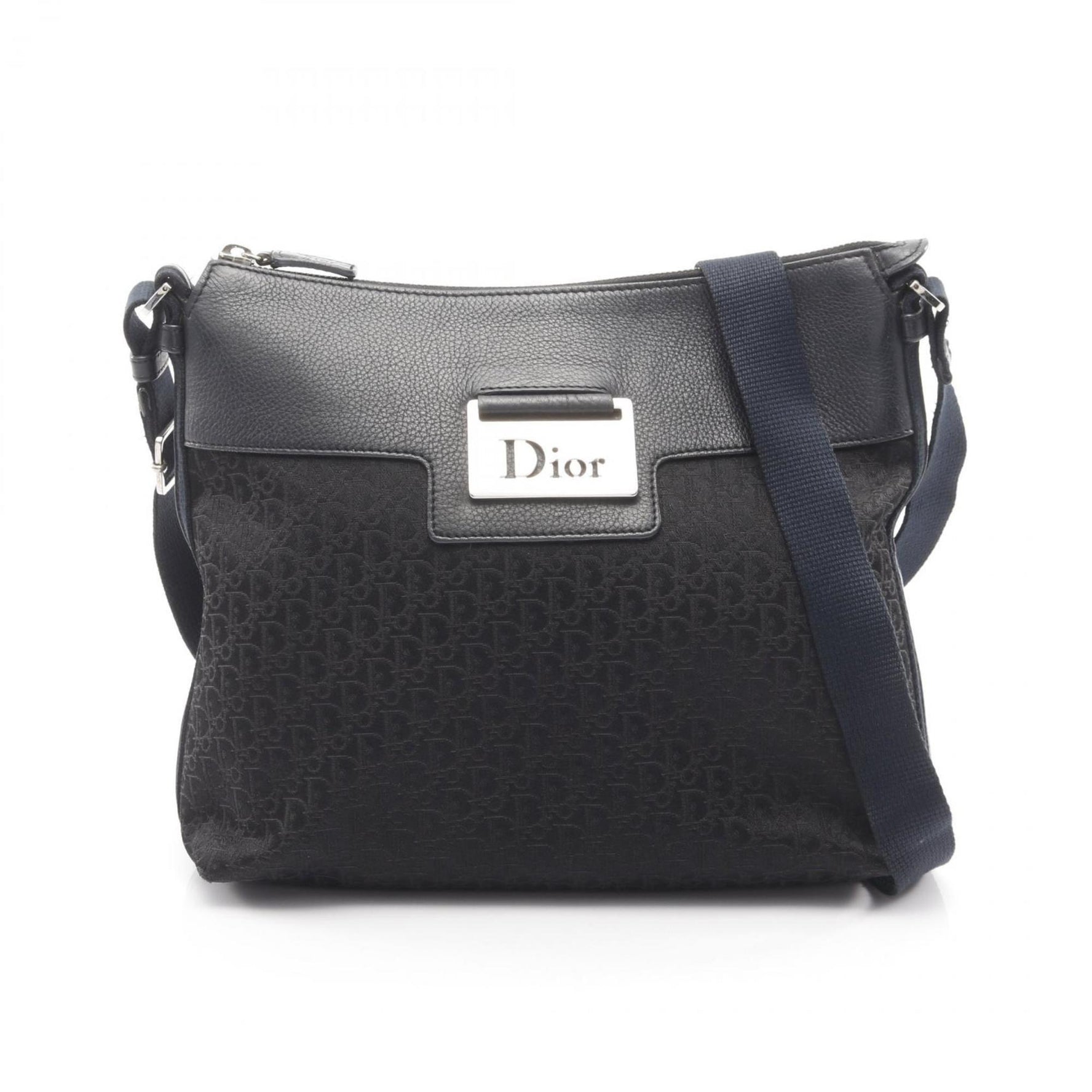Christian Dior Dior Street Chic Trotter Shoulder Bag, Canvas and Leather, Black Navy