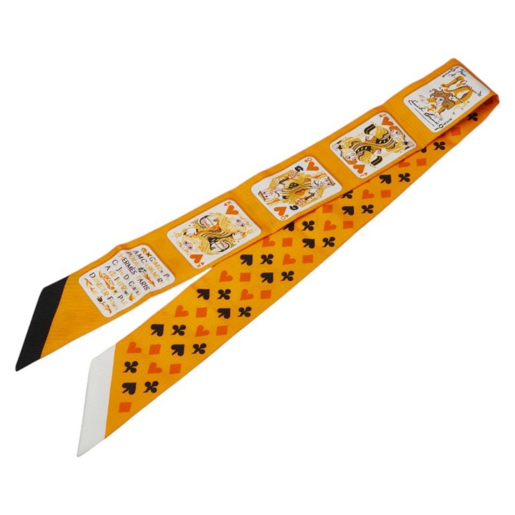 Hermes Twilly Jeu De Cartes Playing Cards Scarf Muffler Yellow Multicolor Silk