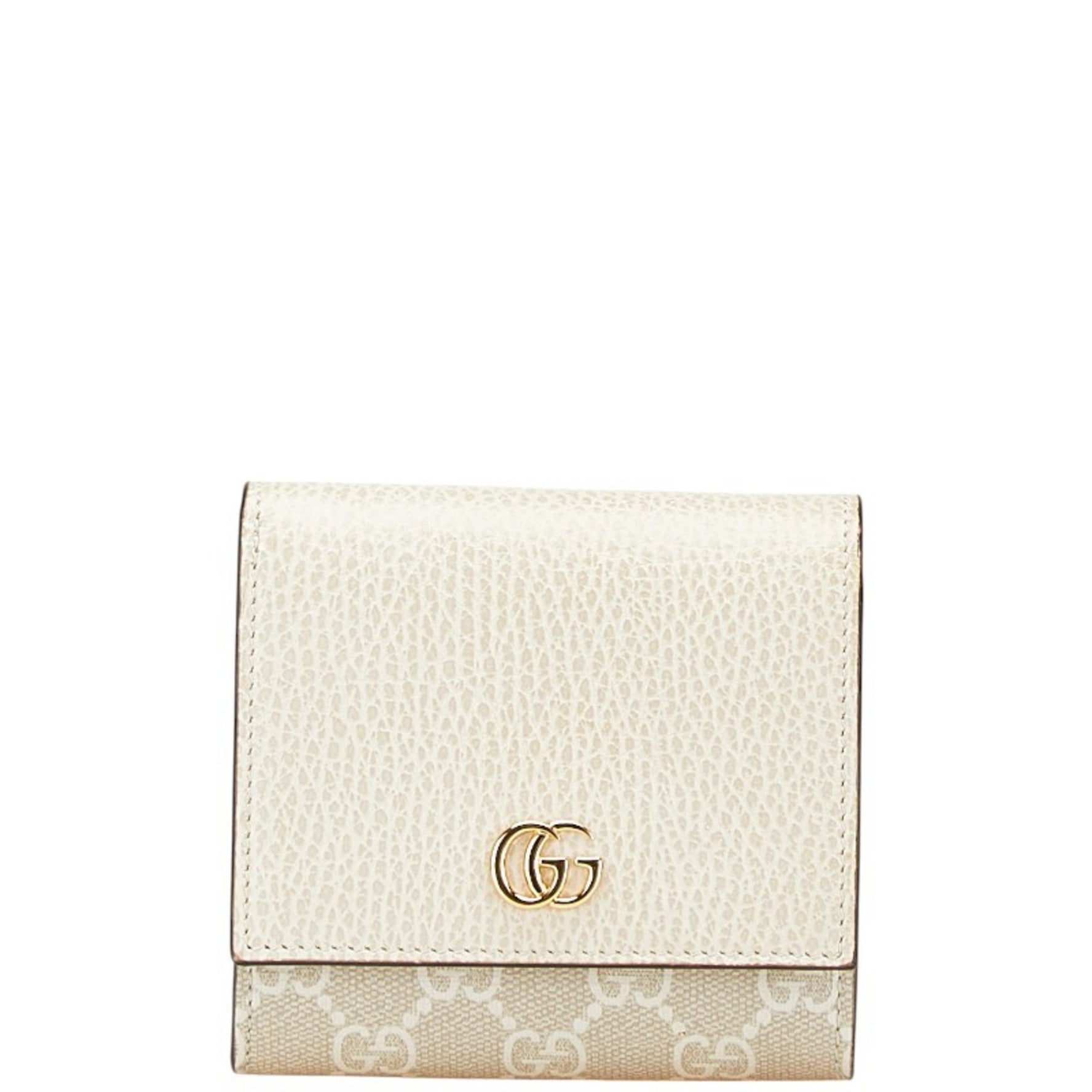 Gucci GG Supreme Marmont Bi-fold Wallet Beige White PVC Leather