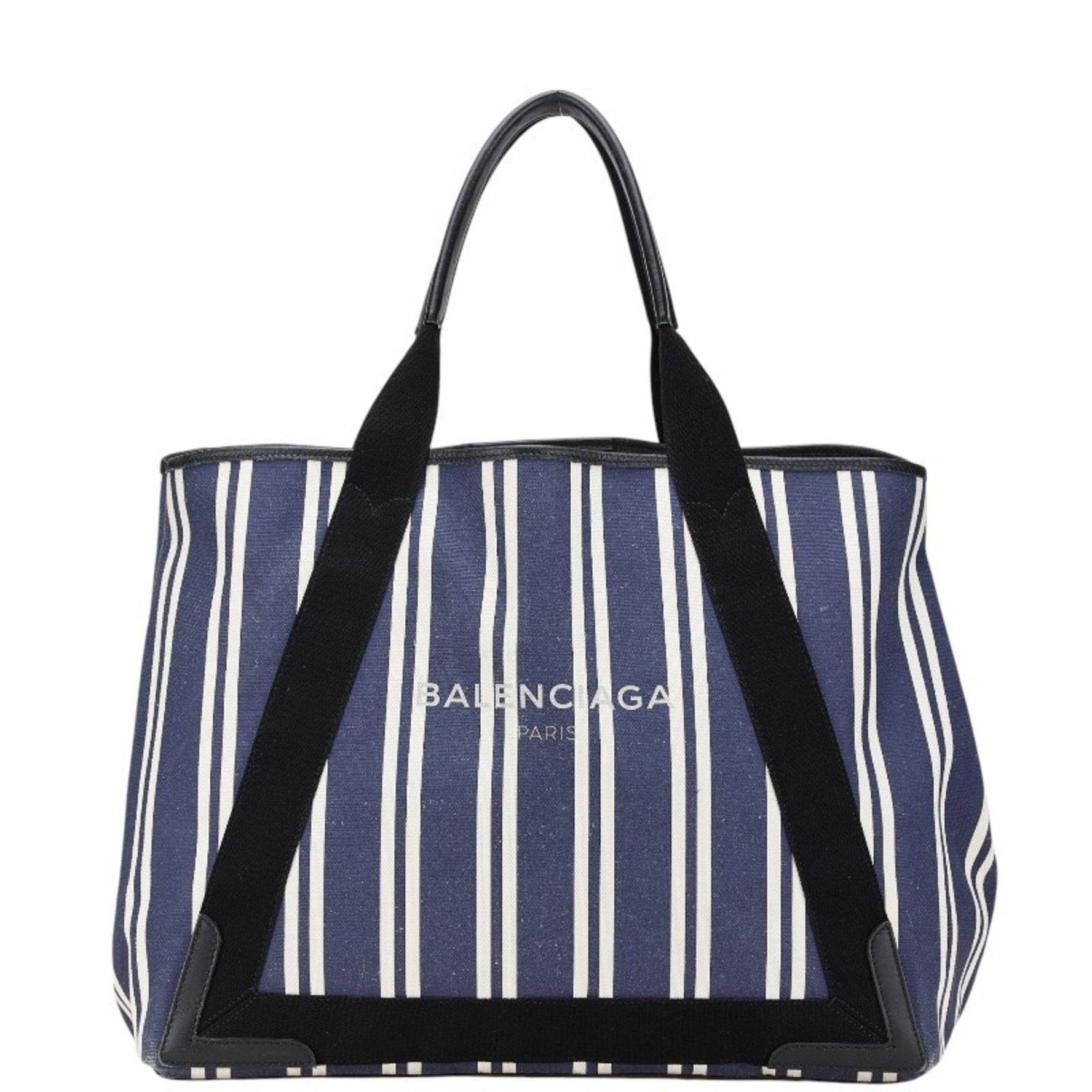Balenciaga Navy Cabas M Handbag Tote Bag White Canvas Leather