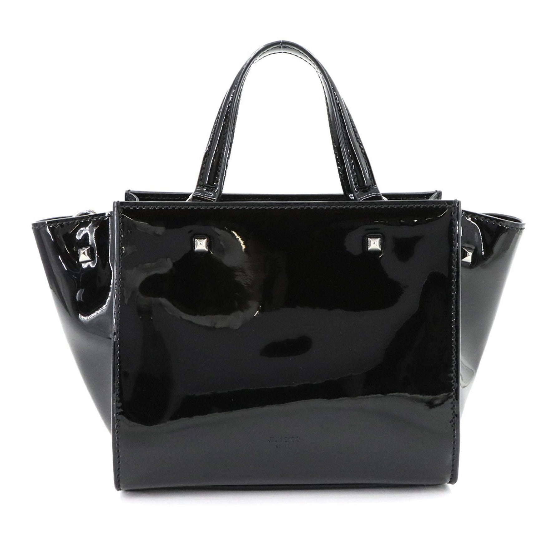 JIMMY CHOO Varenne Small 2-Way Tote Chain Shoulder Bag in Enamel, Black, White, and Silver Hardware