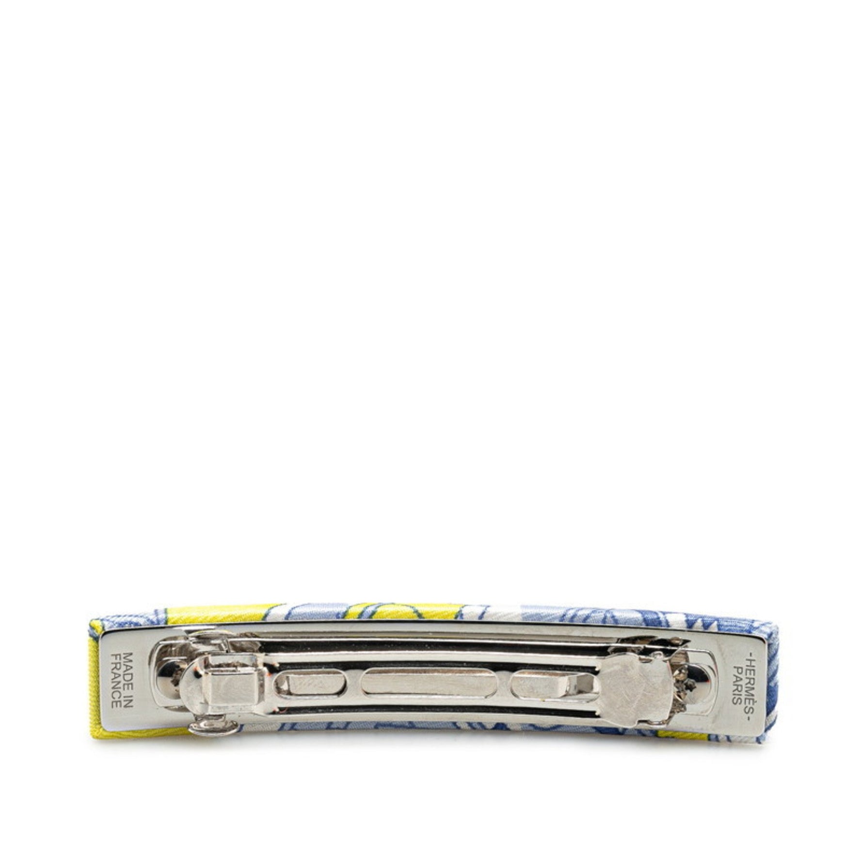 Hermes Eclipse PM Barrette Hair Clip Blue Yellow Silk Metal