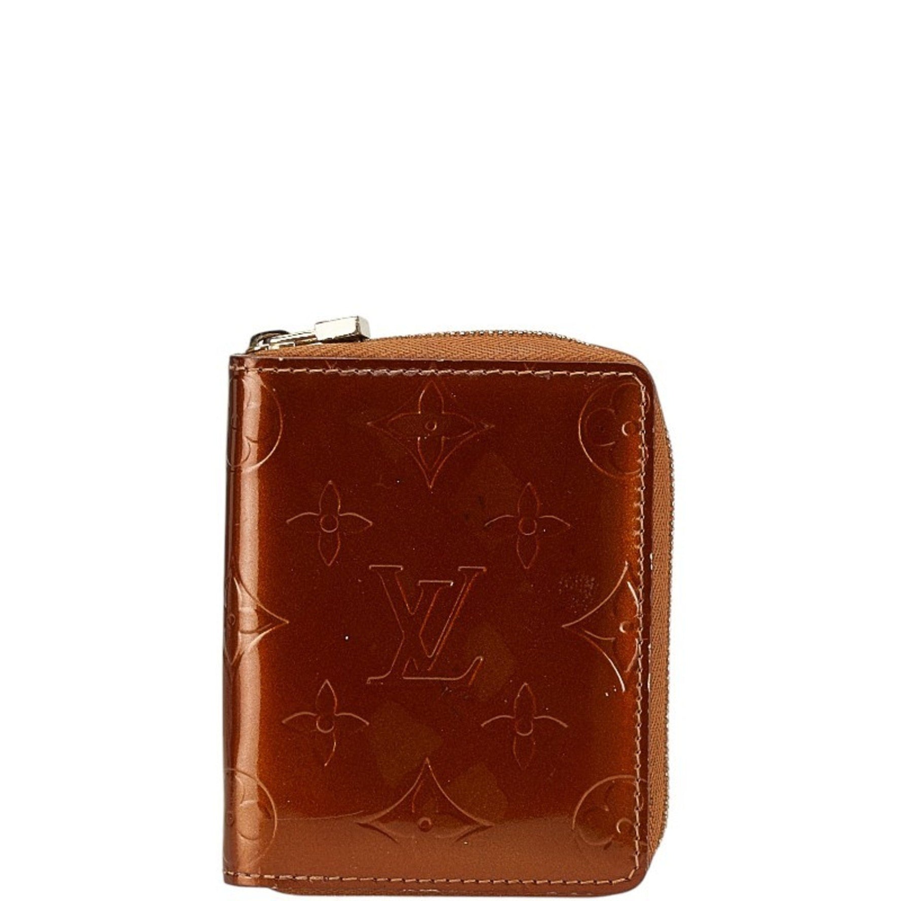 Louis Vuitton Monogram Vernis Bloom Round Bi-fold Wallet Bronze Brown Patent Leather