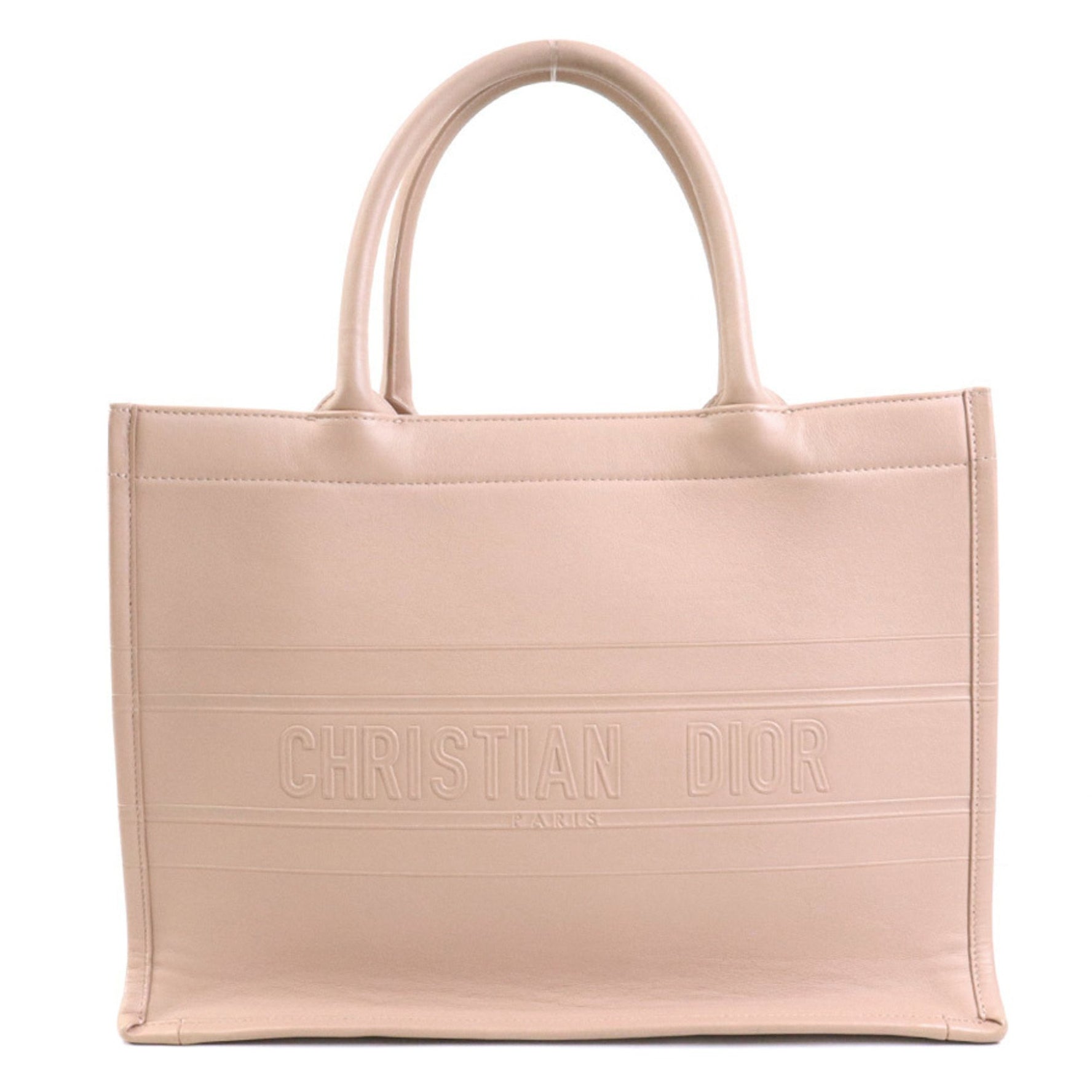 Christian Dior Handbag Tote Bag Book Leather Pink Beige -