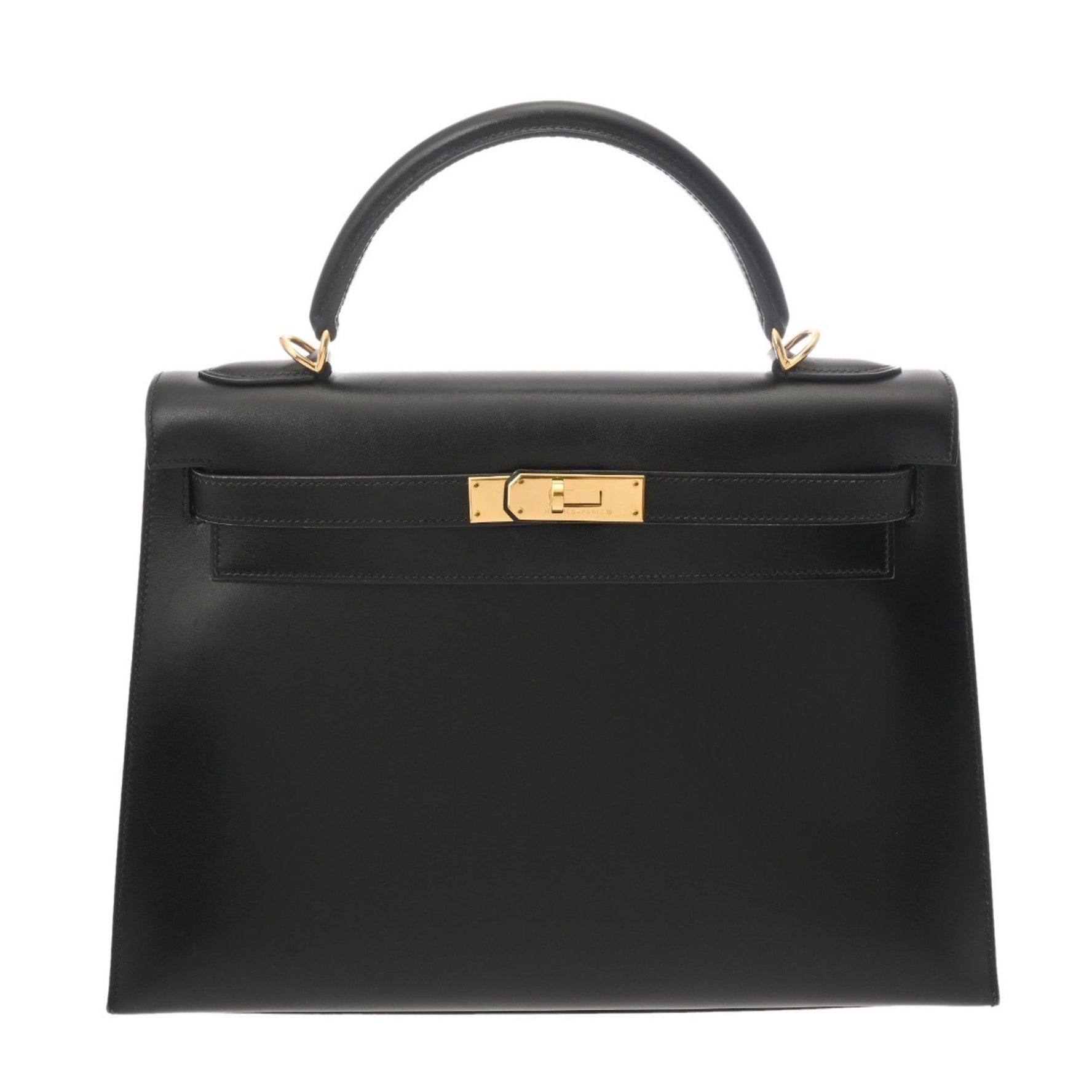 HERMES Kelly 32, Externally Stitched, Black, D Stamp (circa 2019), Women's Box Calf Leather, 2-Way Bag