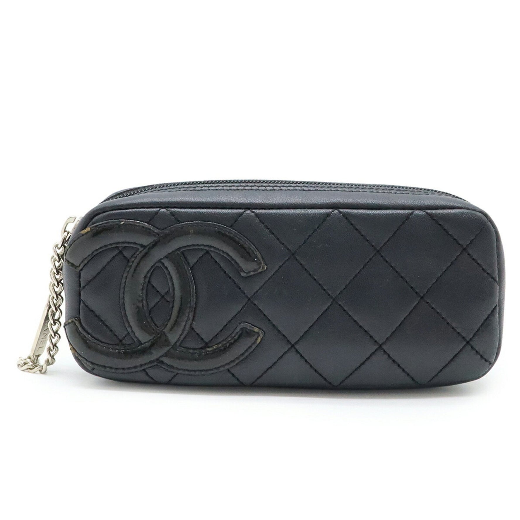 CHANEL Cambon Line Multi-Pouch Pen Case in Soft Calfskin Enamel, Black