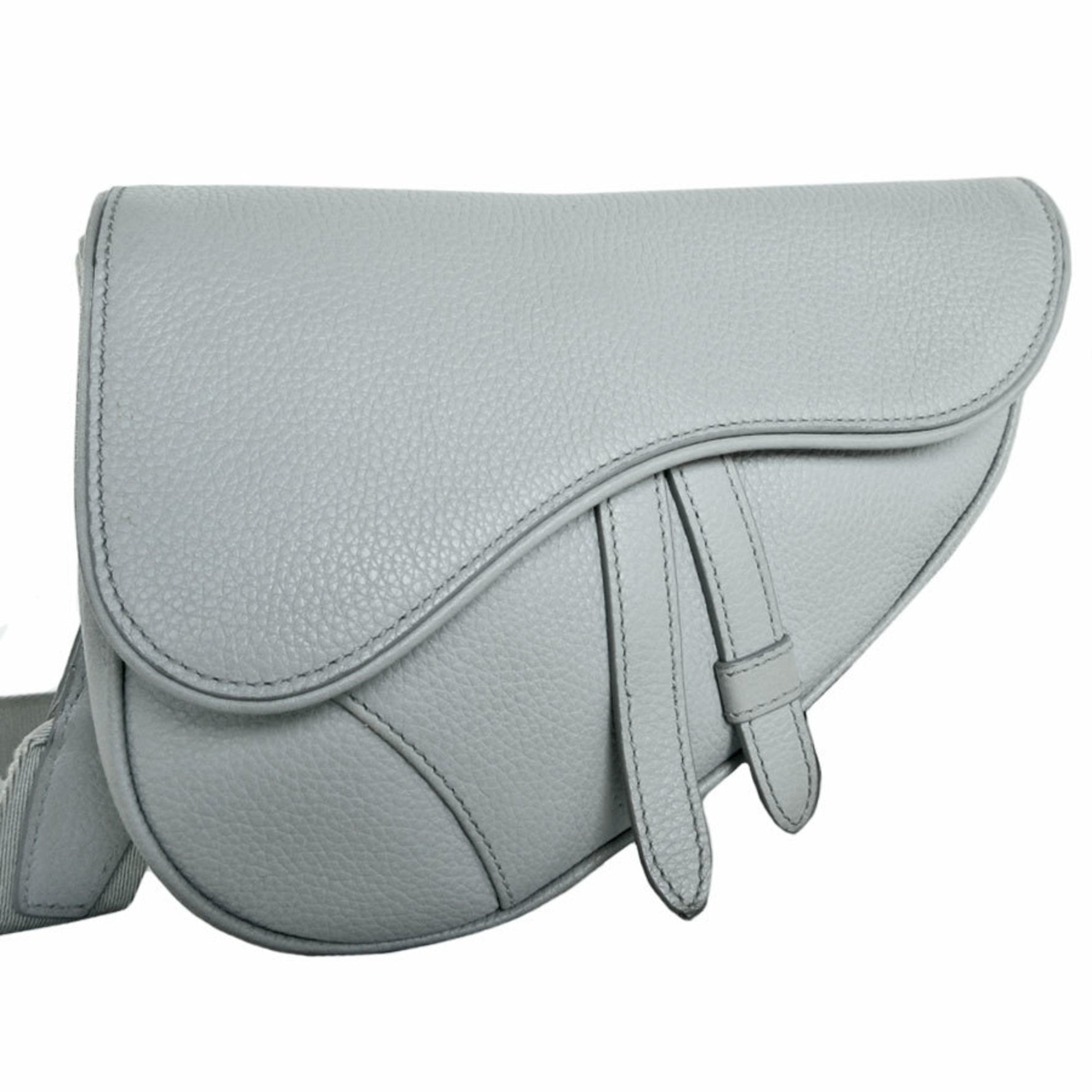 Christian Dior Dior Body Bag Saddle Leather Light Gray Silver