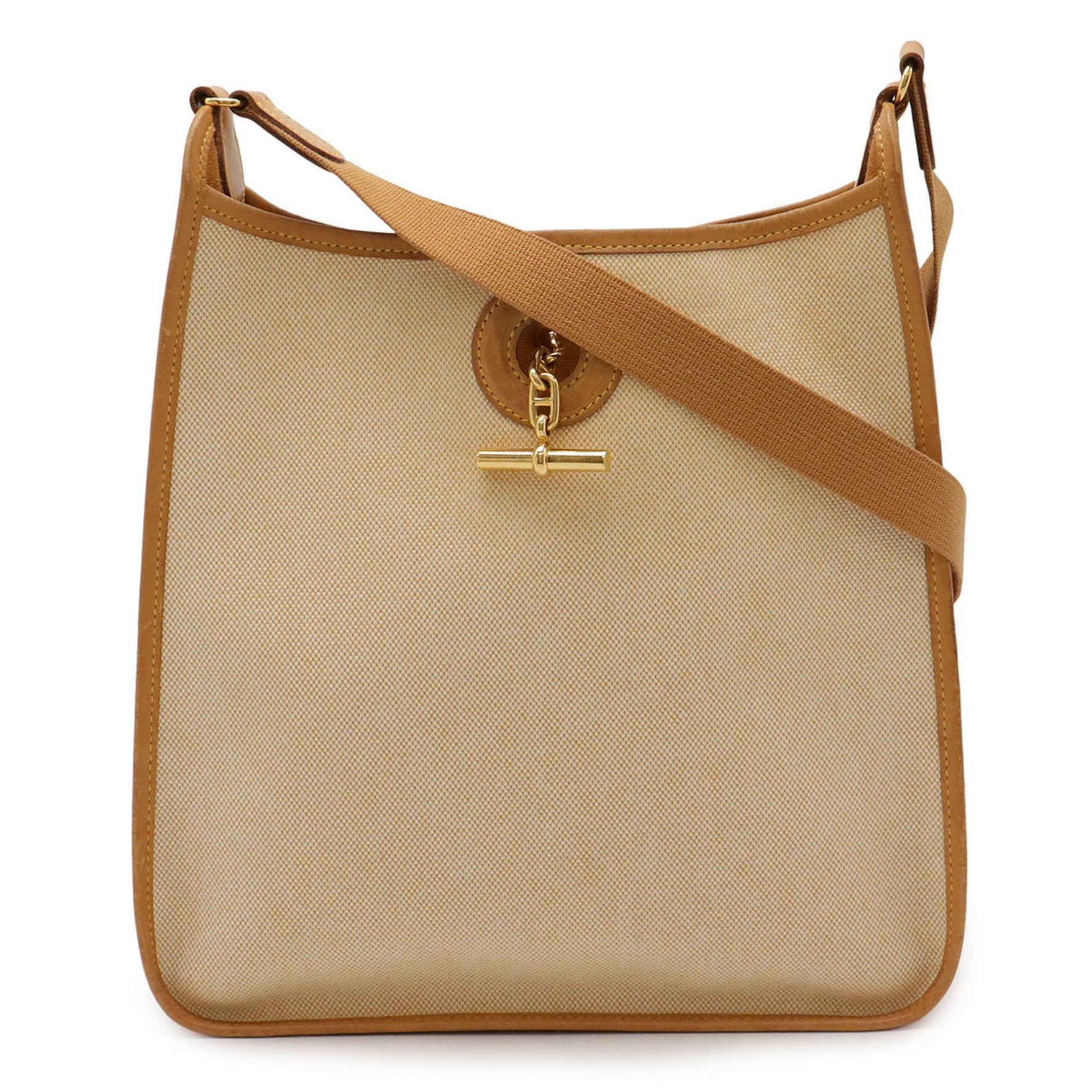 HERMES Vespa PM Shoulder Bag in Toile H Leather, Beige, Natural Sable with Z Stamp