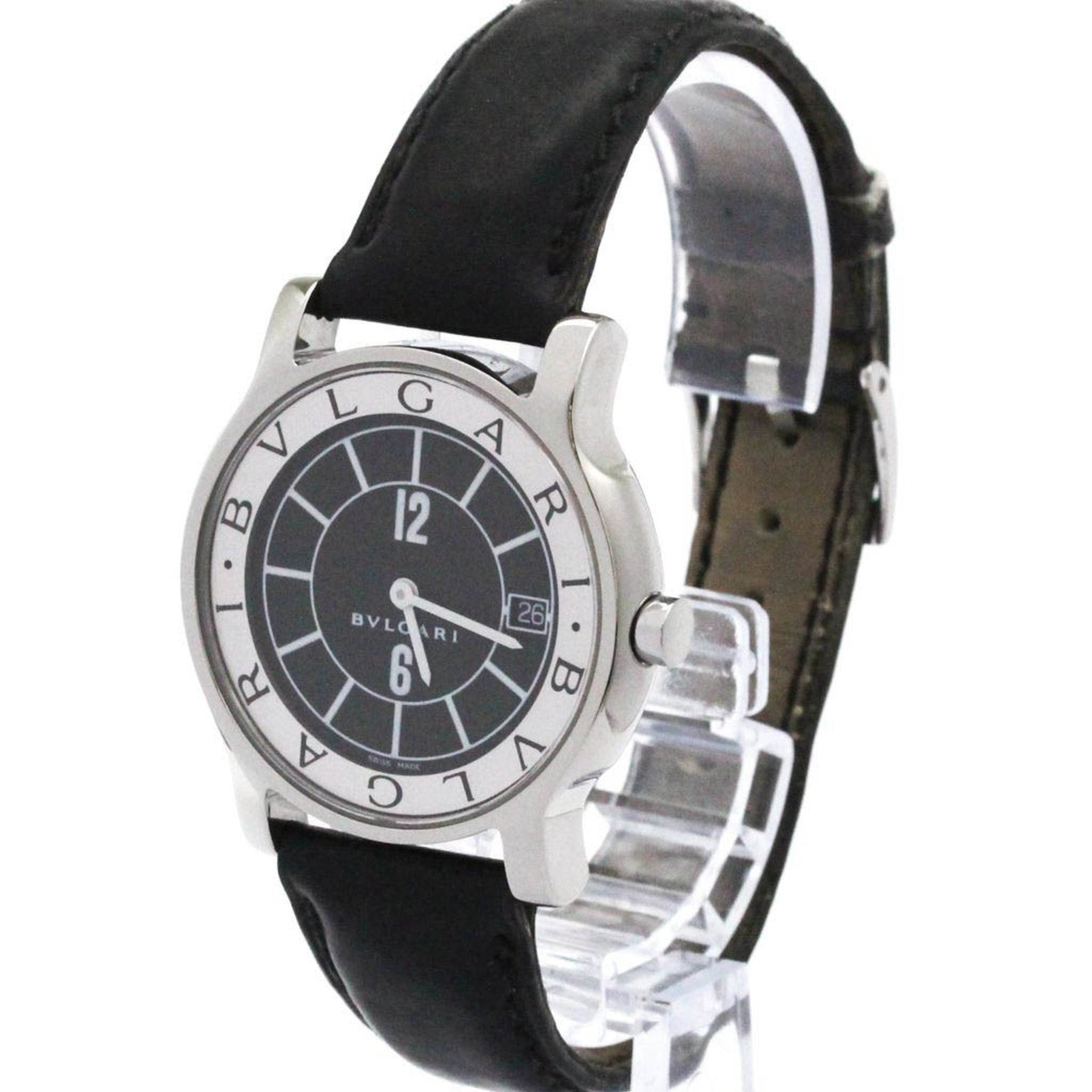 BVLGARI Solotempo Steel Leather Quartz Watch Polished