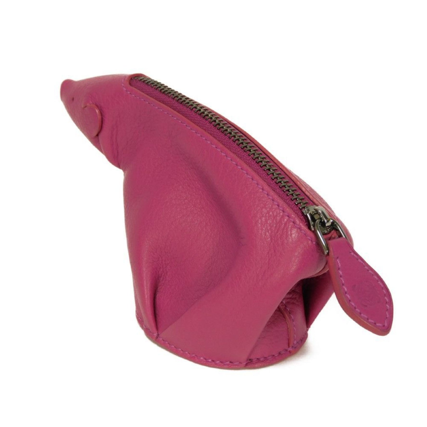 LOEWE Bear Coin Purse, Animal Grain Calfskin, Unused, Anagram Embossed, Fuchsia, Men's/Women's