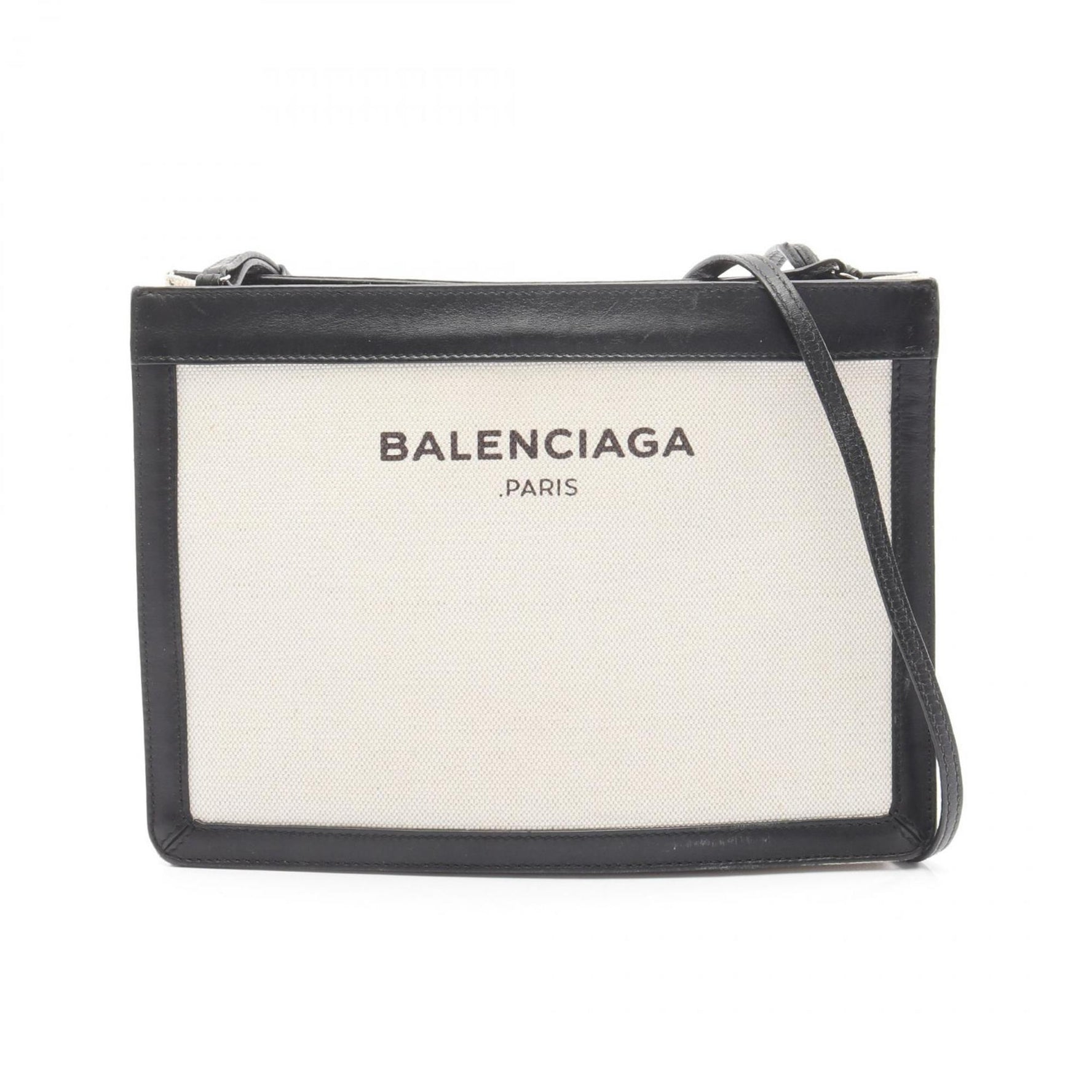 Balenciaga Navy Pochette Shoulder Bag in Canvas and Leather, Ivory Black