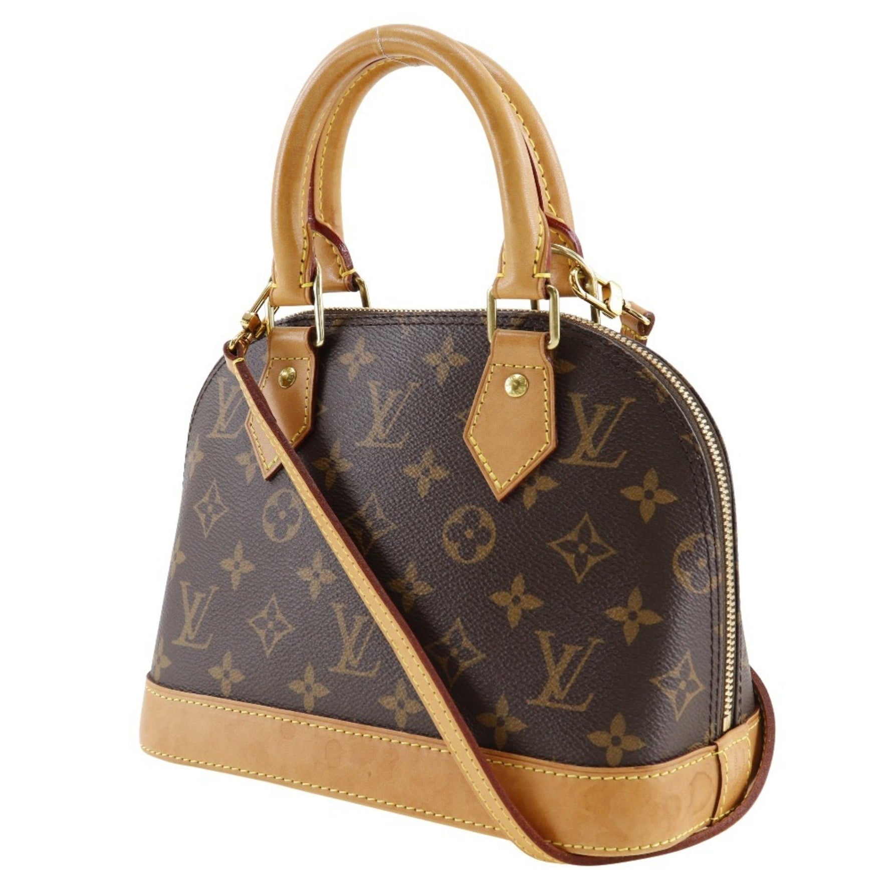 Louis Vuitton Alma BB Handbag Shoulder Monogram Canvas 2019 Brown Double