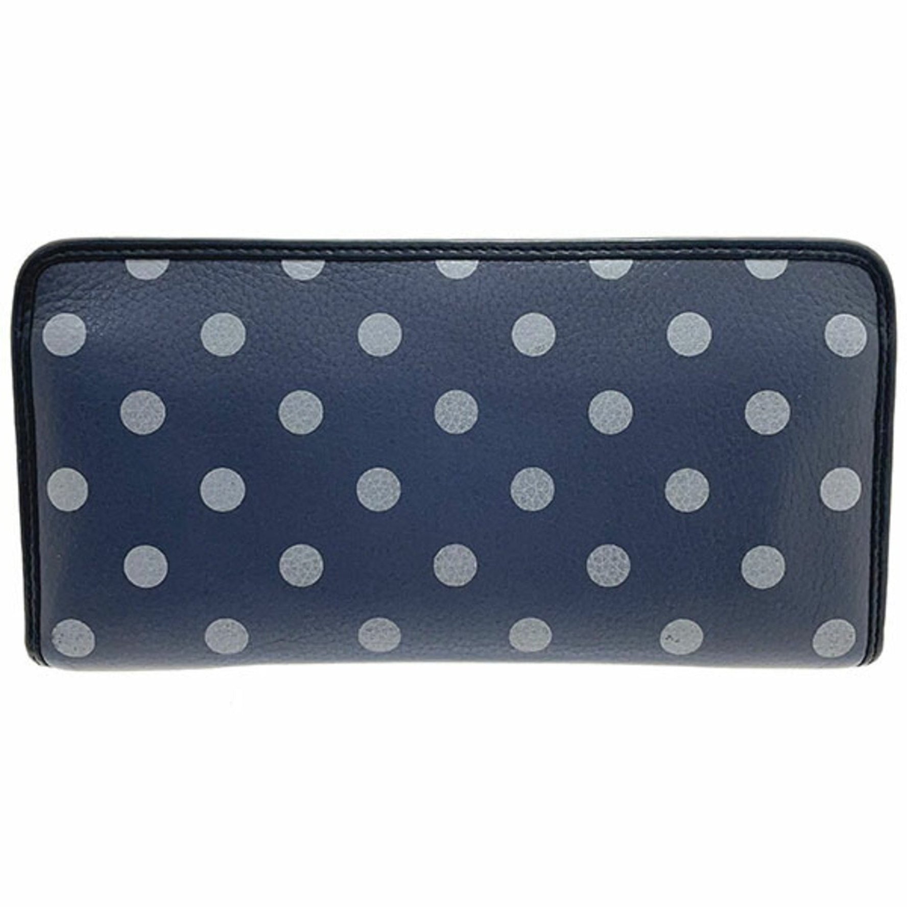 LOEWE Long Wallet Cruz Zip Around Calfskin Blue Gray Light Navy Leather Polka Dot Anagram Round CRUZ