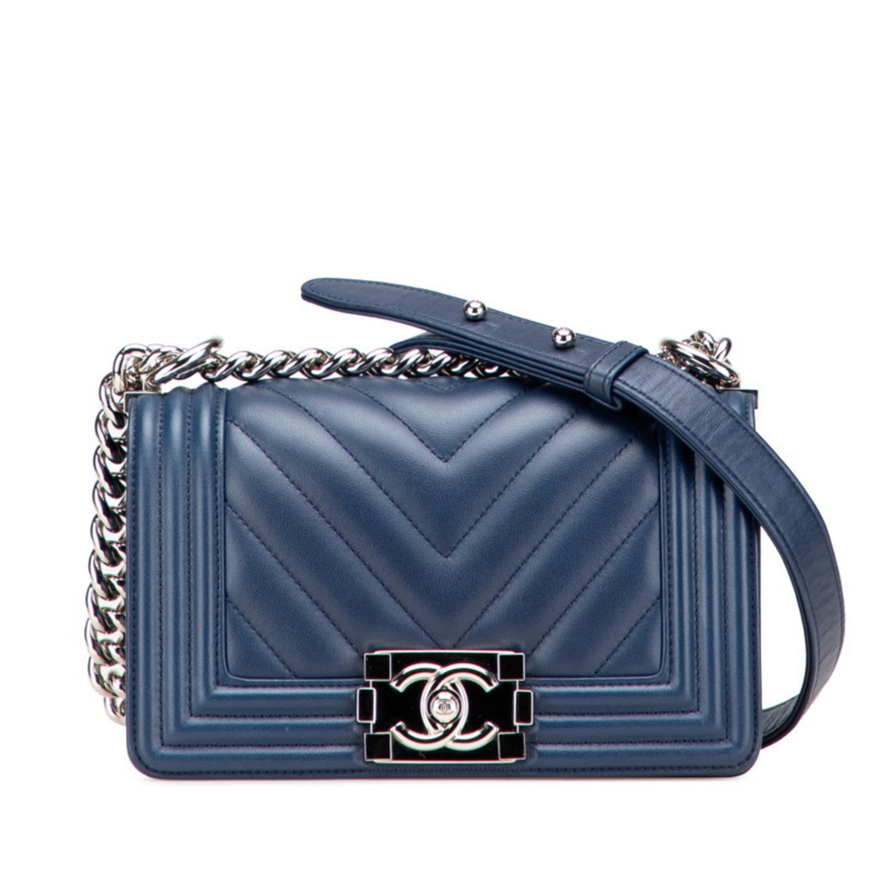 CHANEL Boy V-stitch shoulder bag in lambskin .