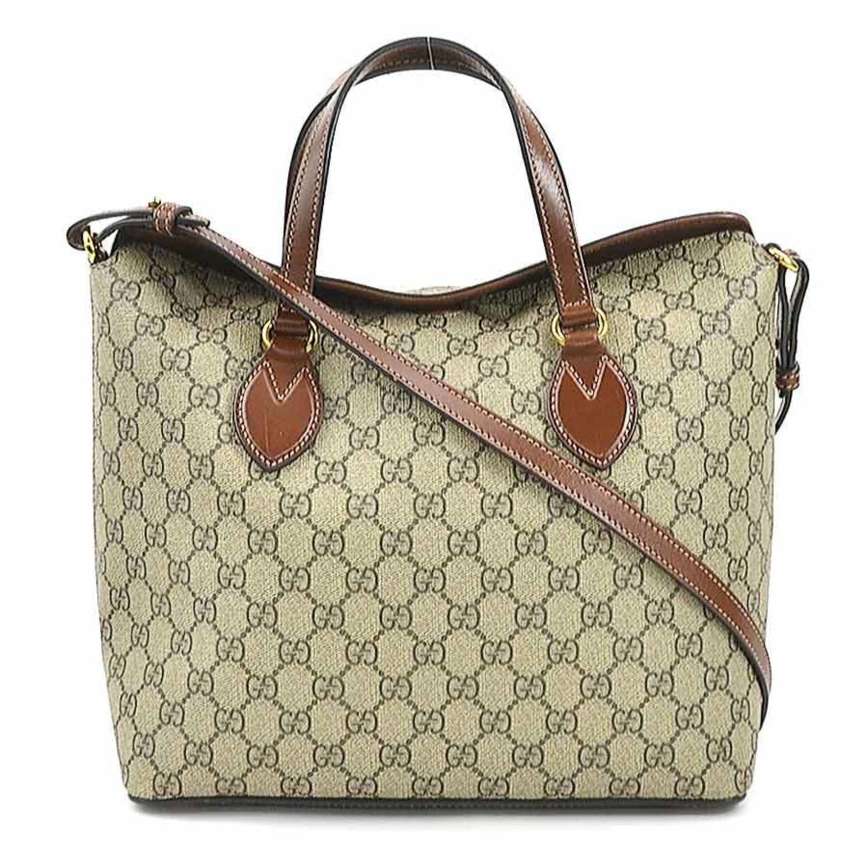 GUCCI Handbag Shoulder Bag GG Supreme Leather Beige Brown Gold